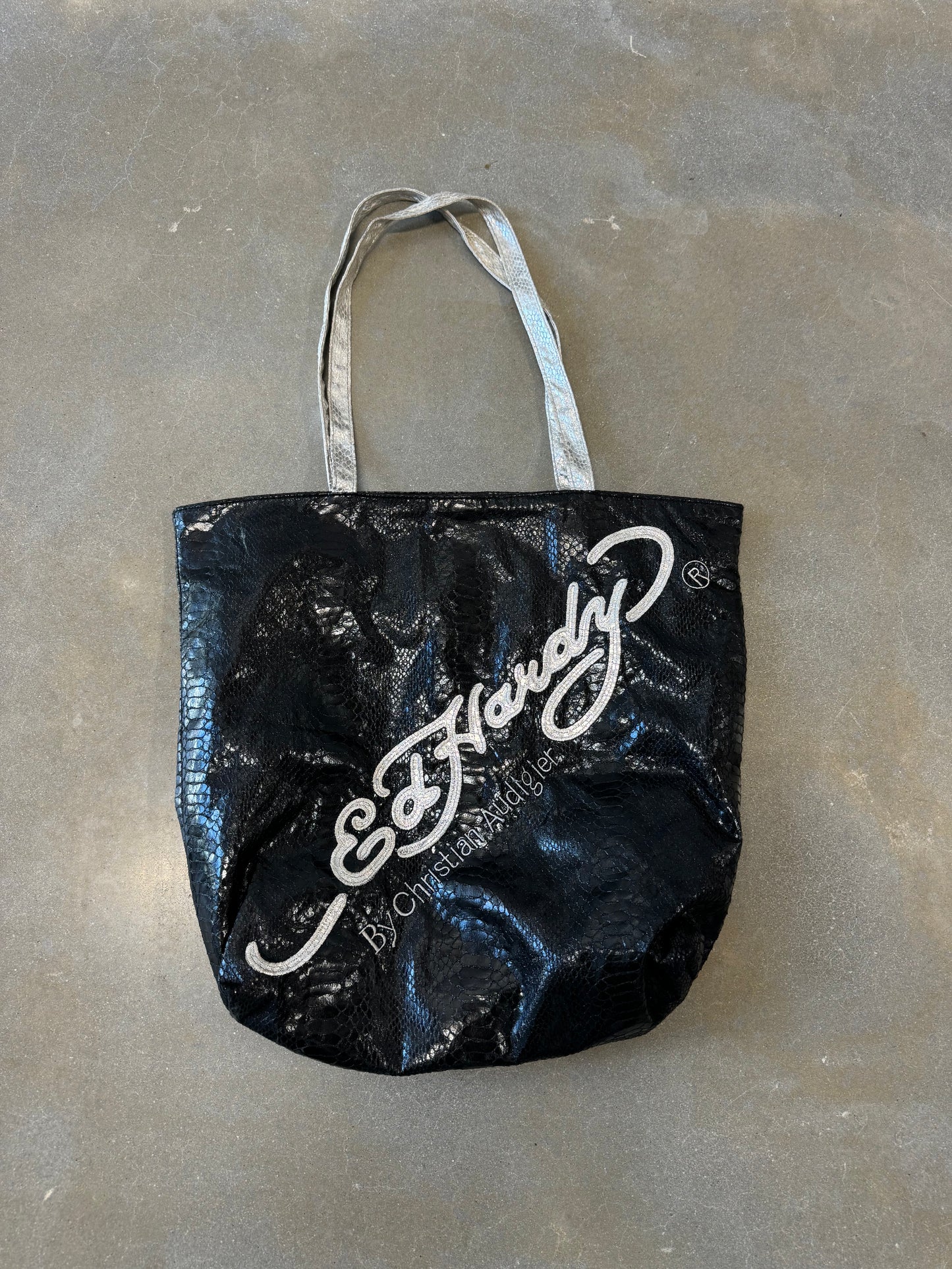 Vintage 2000s Ed Hardy by Christian Audigier Pierced Skull Cheetah Print Tote Bag