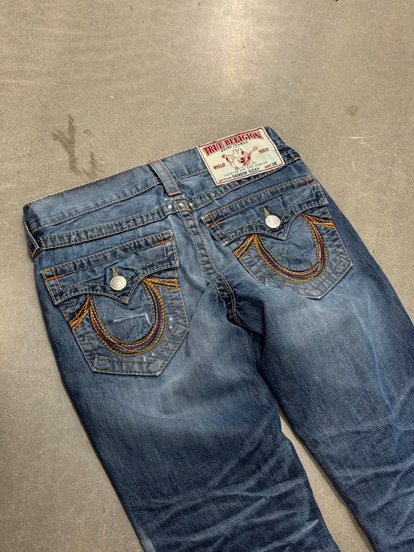 Vintage Y2K True Religion Baggy Rainbow Ricky Cut Jeans [34x35]