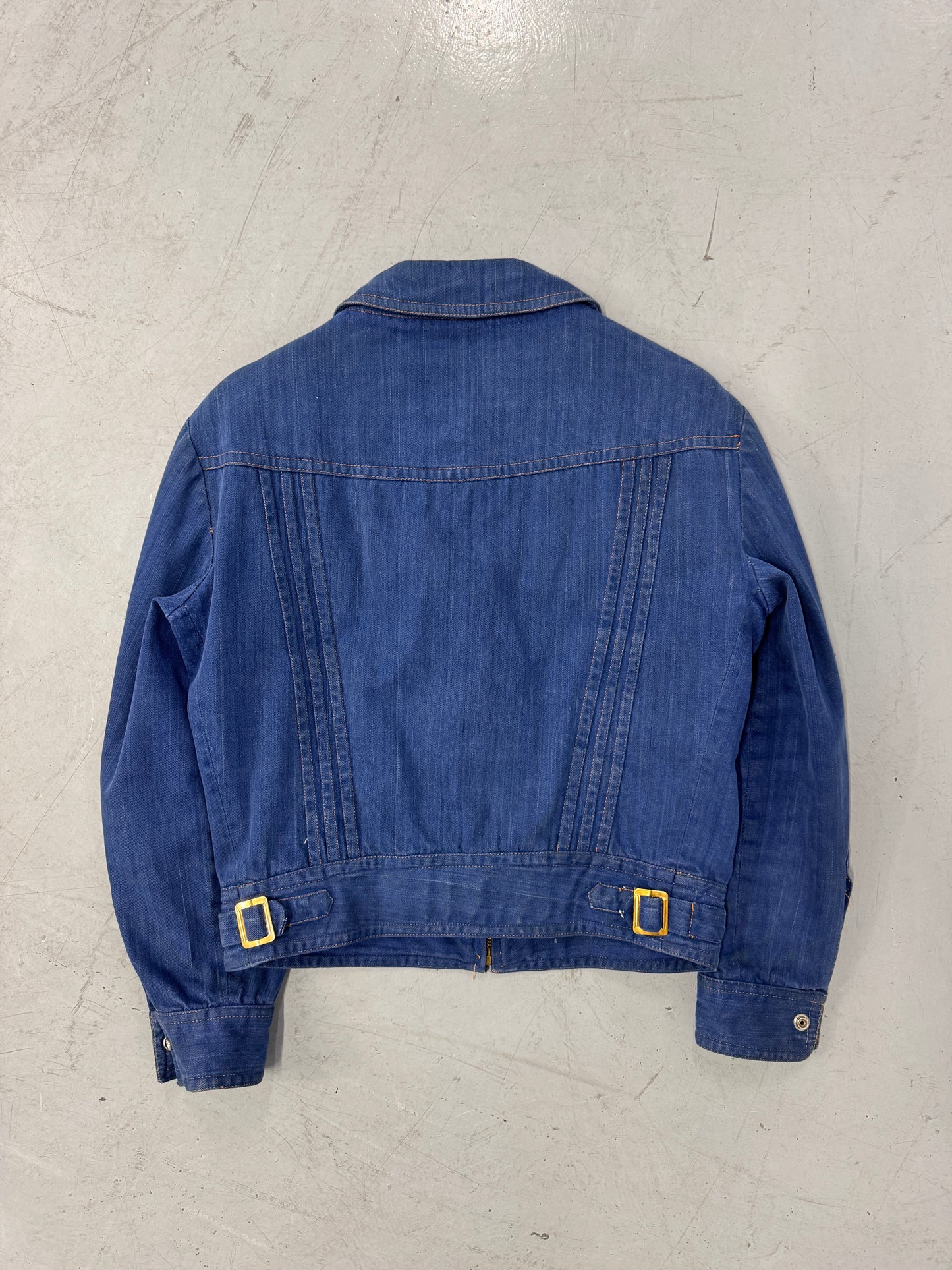 1970s Distressed Martine Bernard Denim Jacket Talon Zipper [S/M]