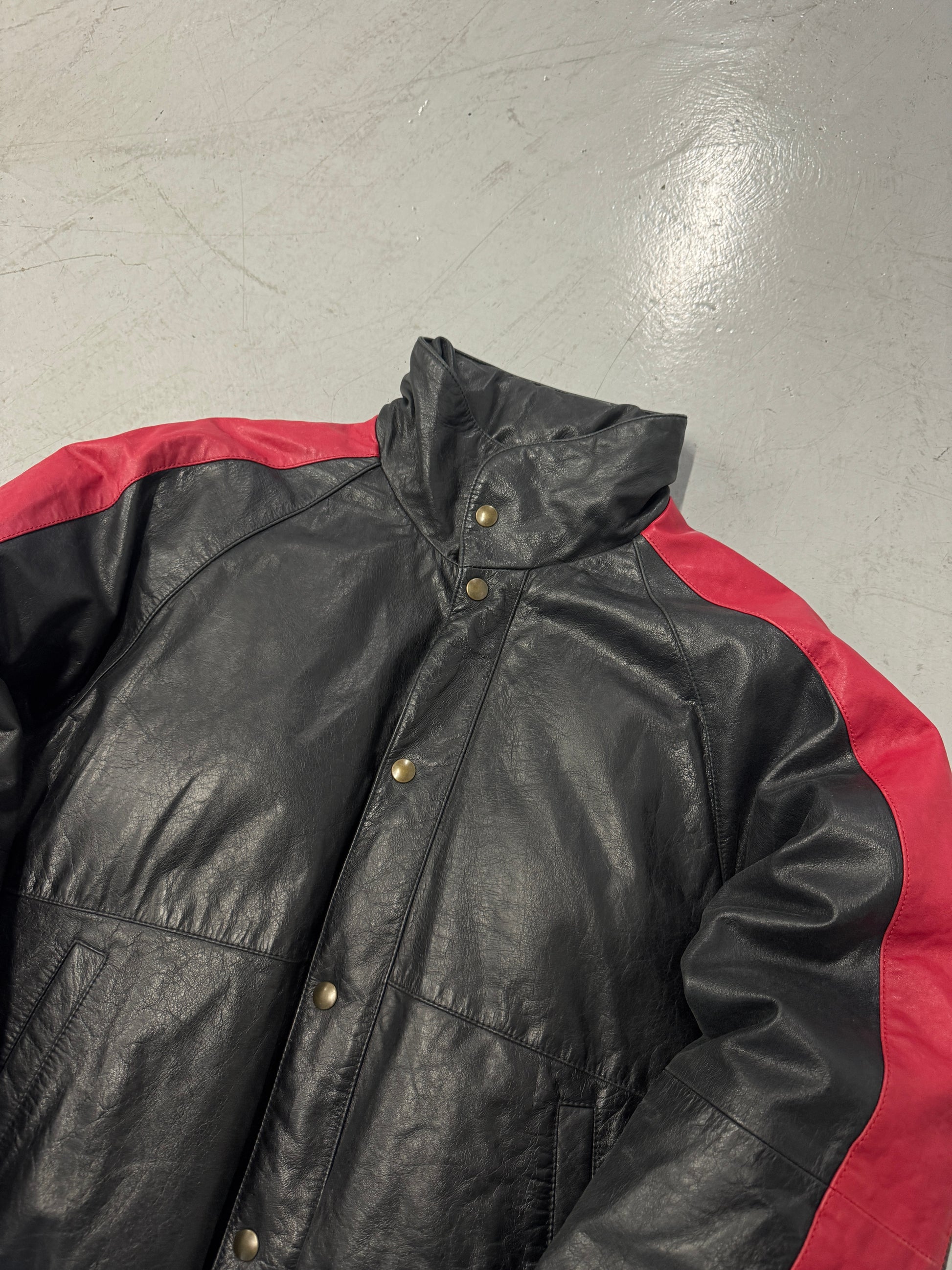 1990s 100% Leather Puffer Jacket [L]