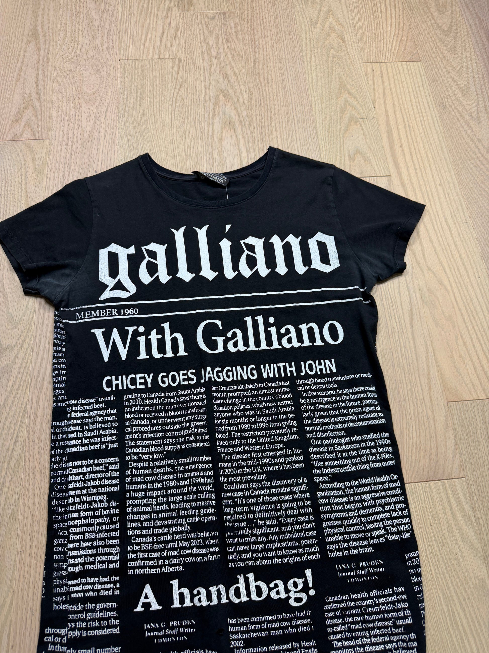 2000s Galliano Newspaper Print T-Shirt [S/M]