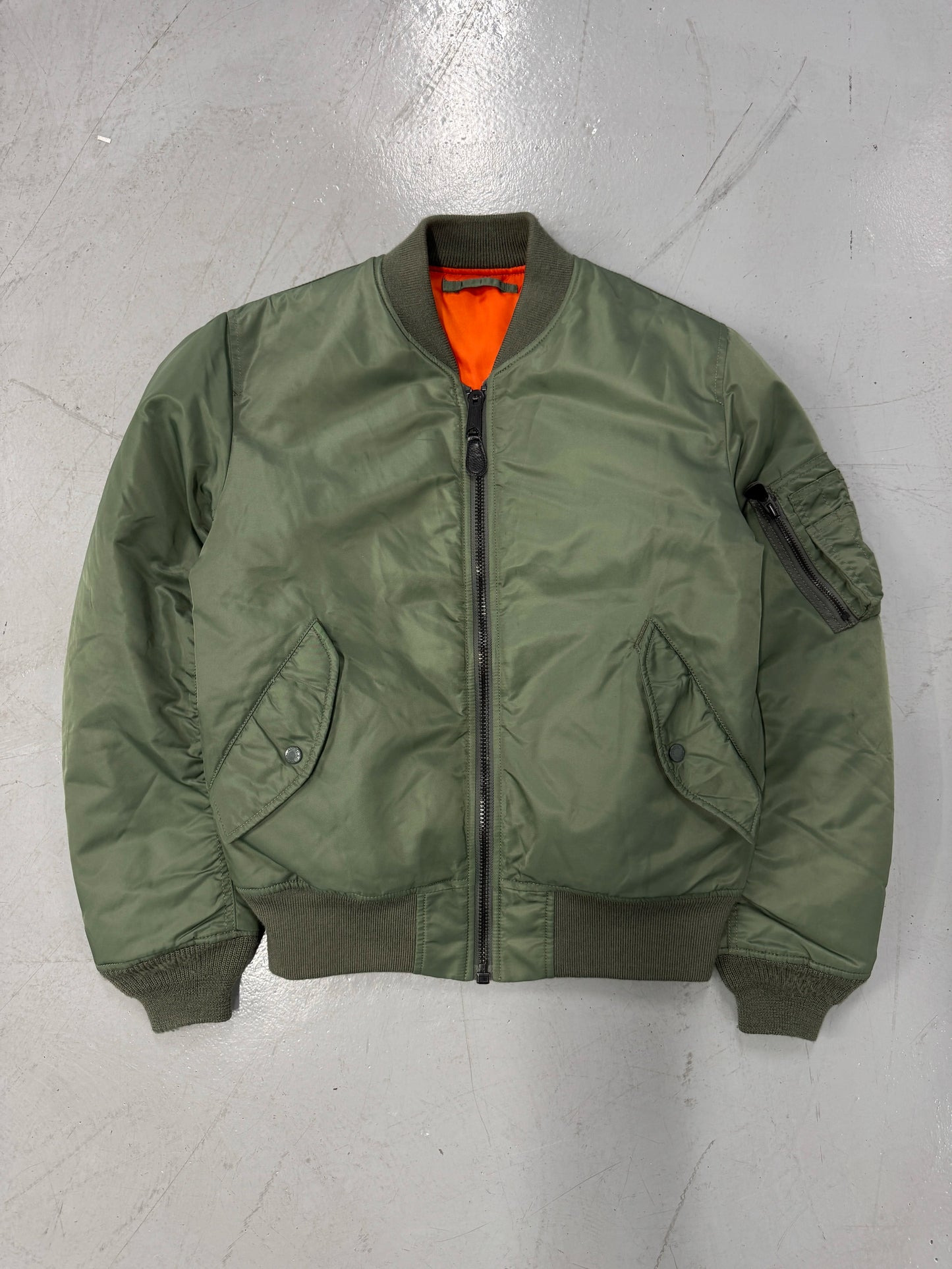 Avirex Green MA-1 Bomber Jacket with Orange Lining [S]