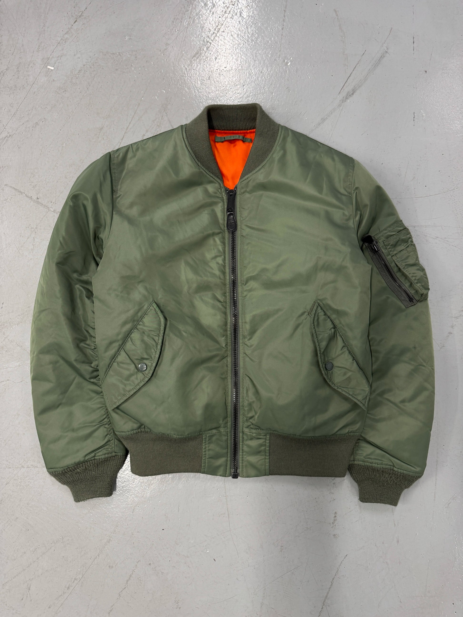 Avirex Green MA-1 Bomber Jacket with Orange Lining [S]