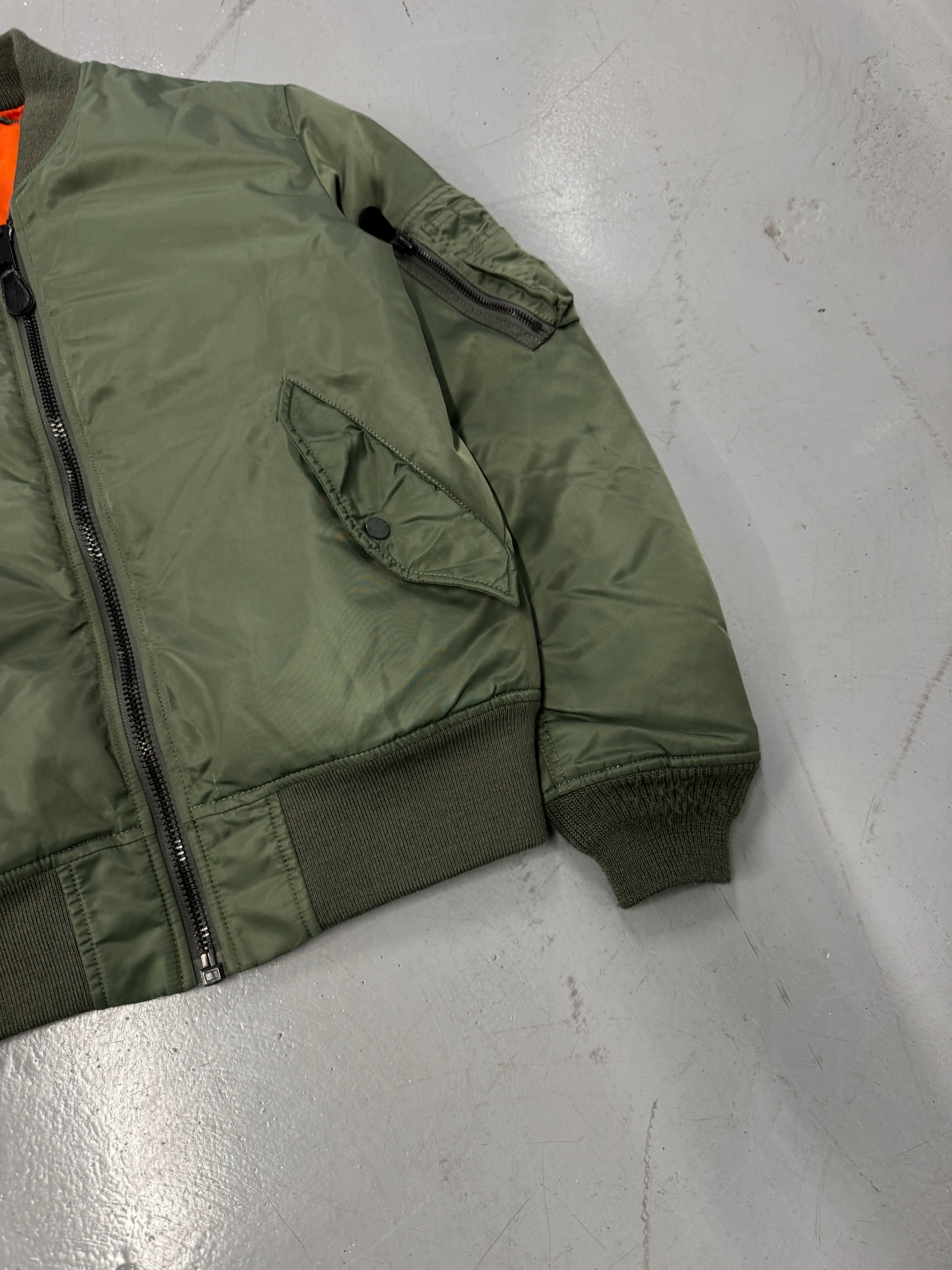 Avirex Green MA-1 Bomber Jacket with Orange Lining [S]