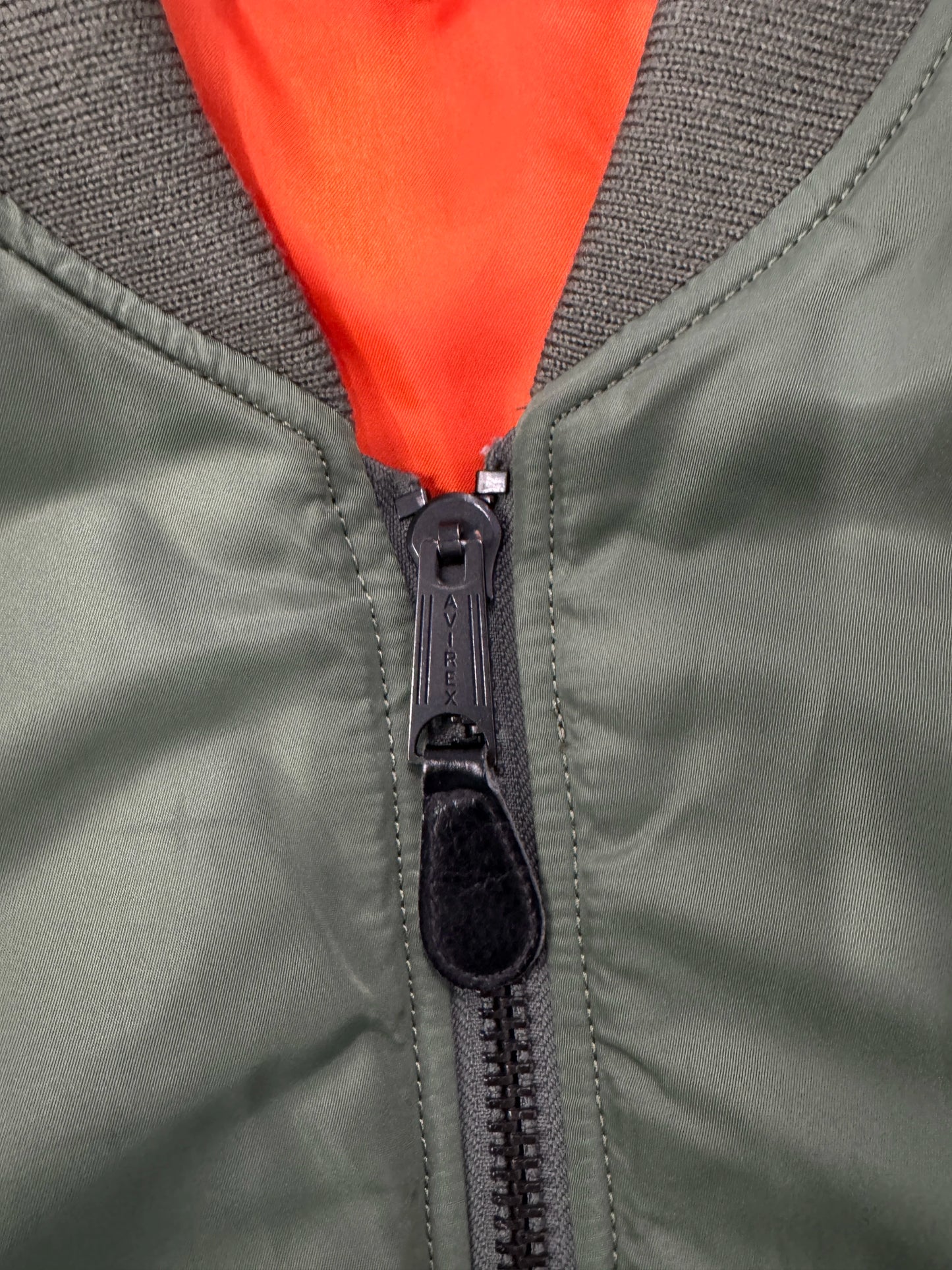 Avirex Green MA-1 Bomber Jacket with Orange Lining [S]
