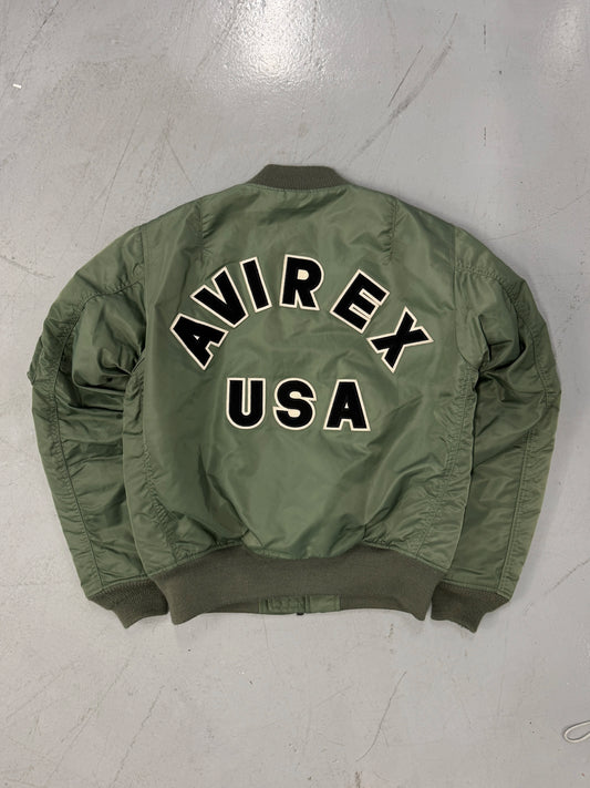 Avirex Green MA-1 Bomber Jacket with Orange Lining [S]
