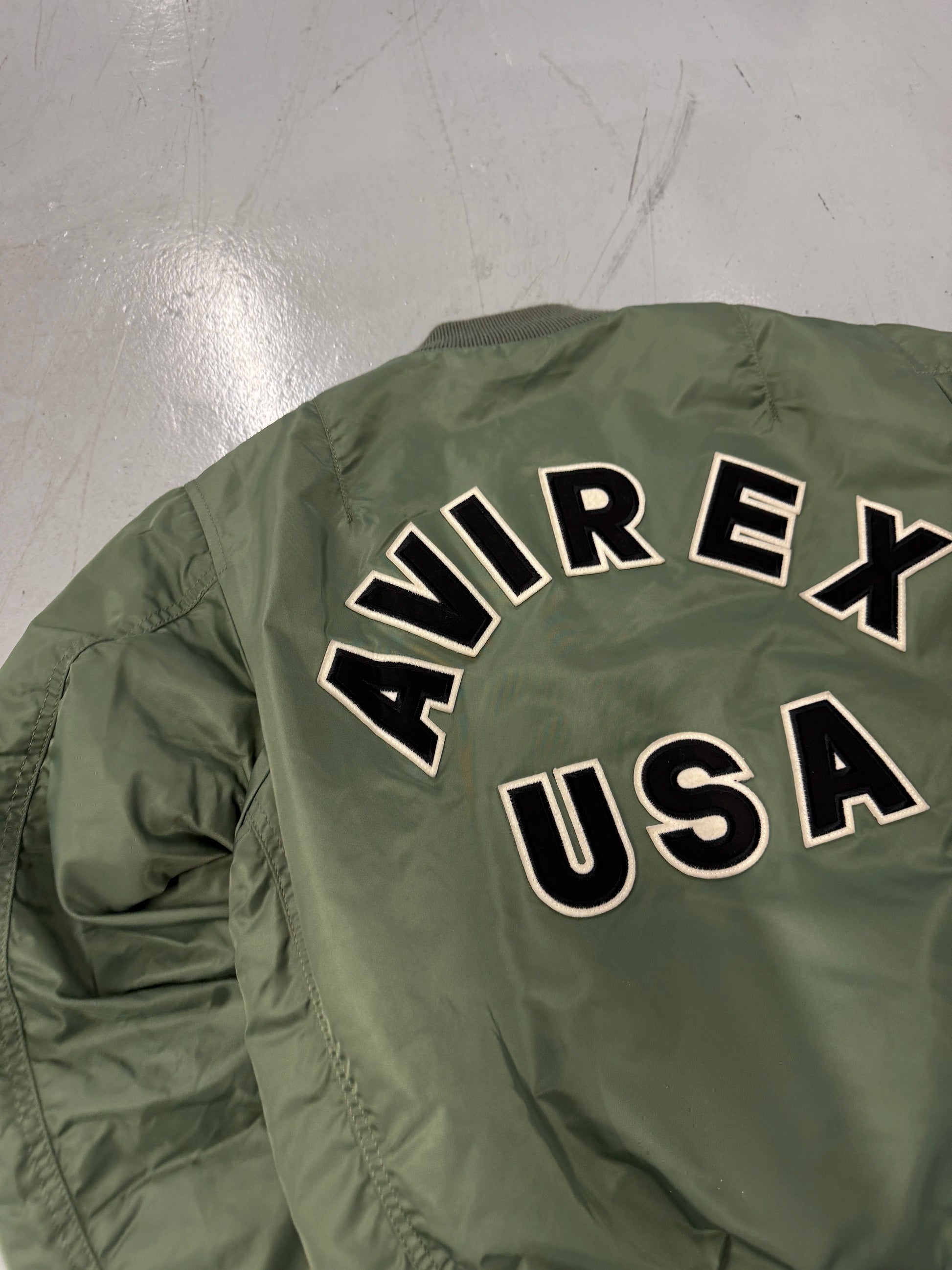 Avirex Green MA-1 Bomber Jacket with Orange Lining [S]