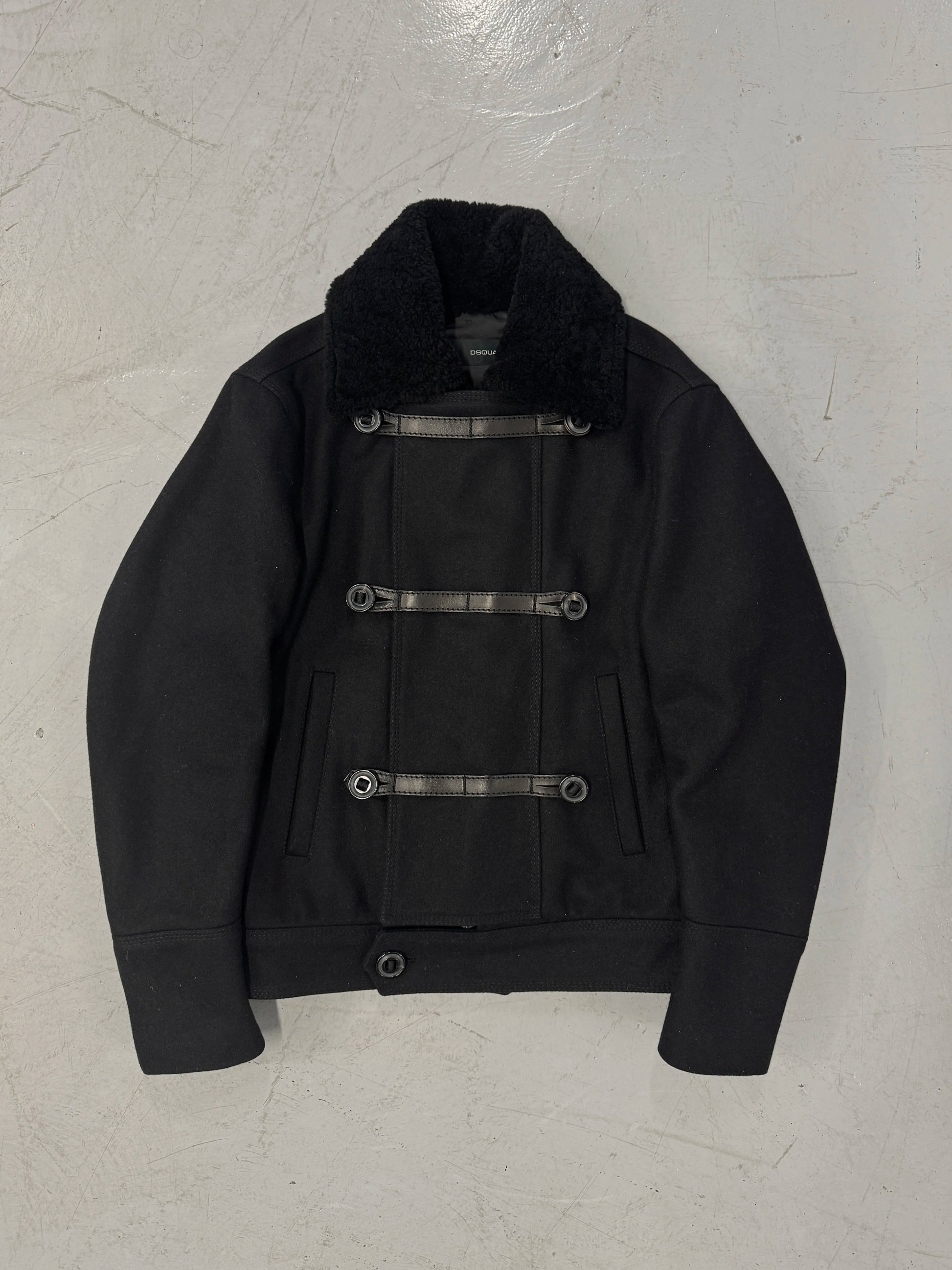 Dsquared2 Shearling Military Style Napoleon Wool Jacket