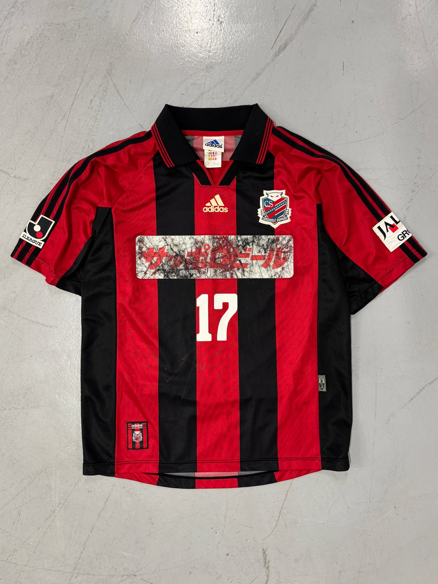 1998 SIGNED Adidas Consadole Sapporo HOKUTO #17 Japanese Football Jersey [L]