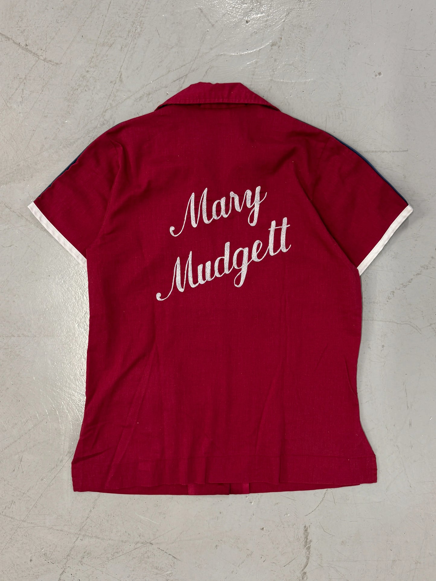 1960s King Louie Red Chainstitch Bowling Shirt "Mary Mudgett" [XS]