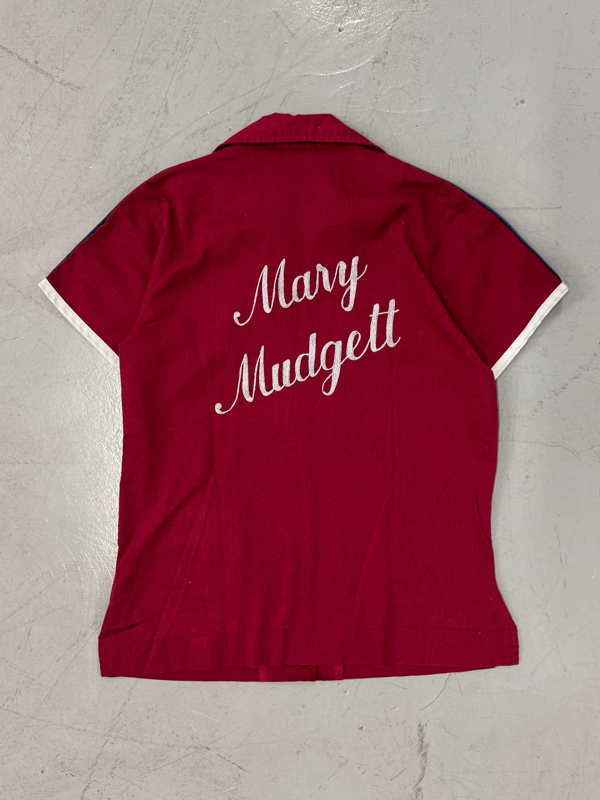1960s King Louie Red Chainstitch Bowling Shirt "Mary Mudgett" [XS]