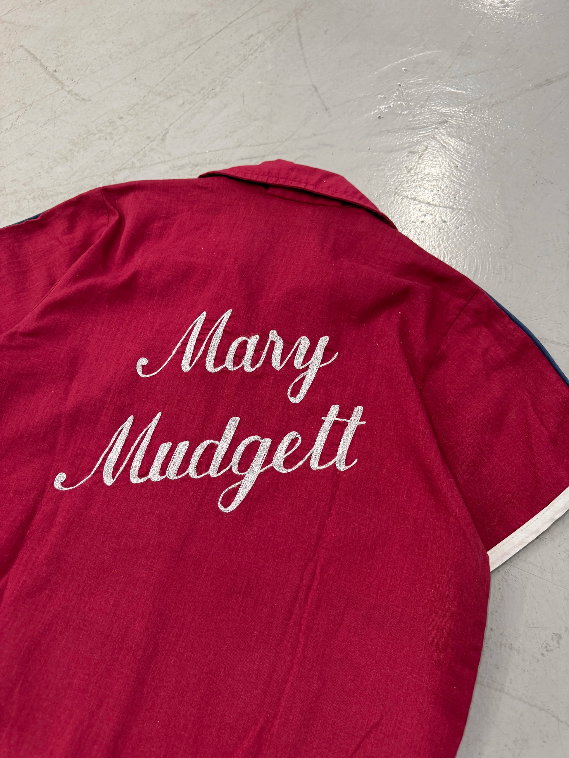 1960s King Louie Red Chainstitch Bowling Shirt "Mary Mudgett" [XS]