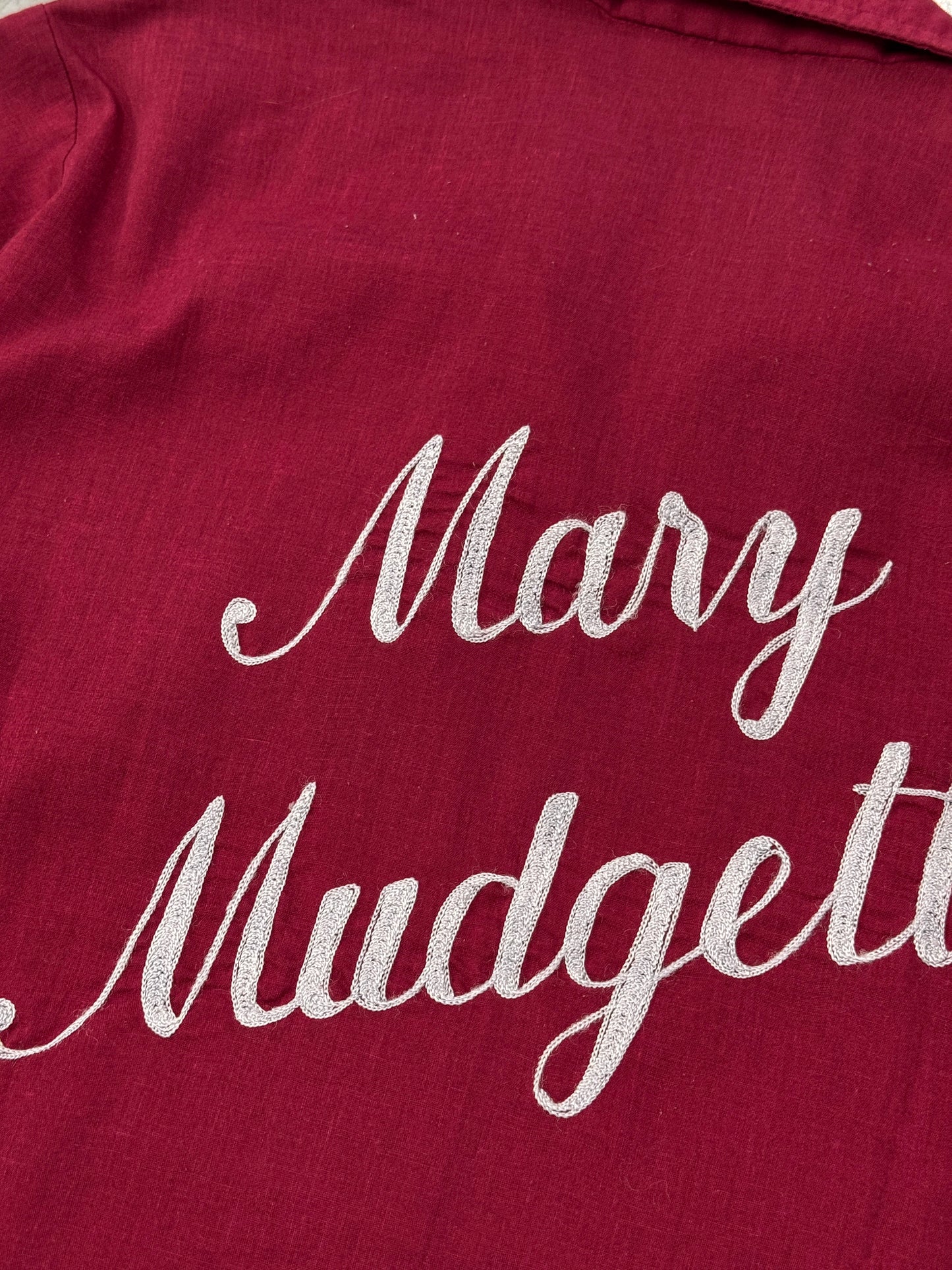 1960s King Louie Red Chainstitch Bowling Shirt "Mary Mudgett" [XS]