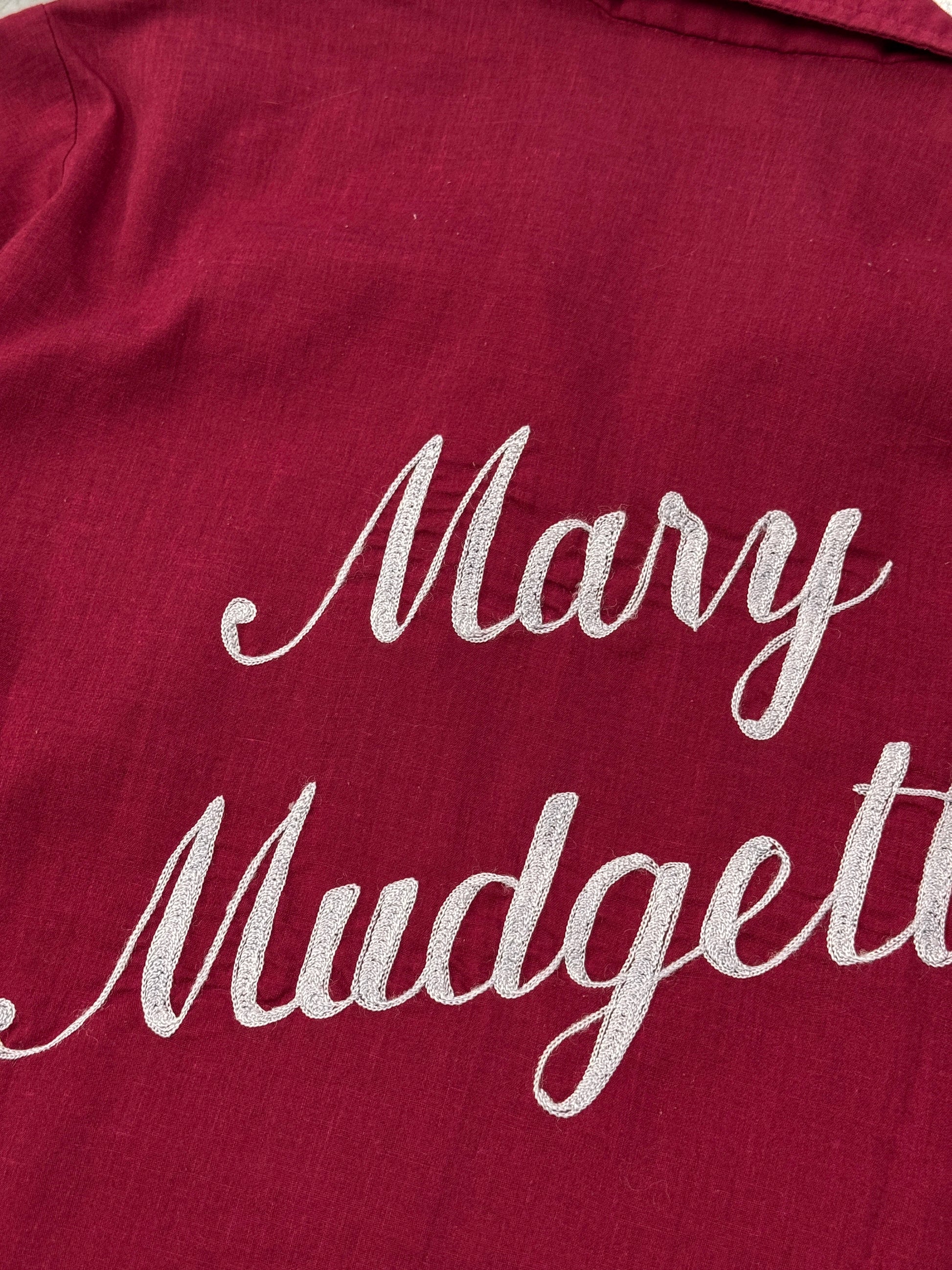1960s King Louie Red Chainstitch Bowling Shirt "Mary Mudgett" [XS]
