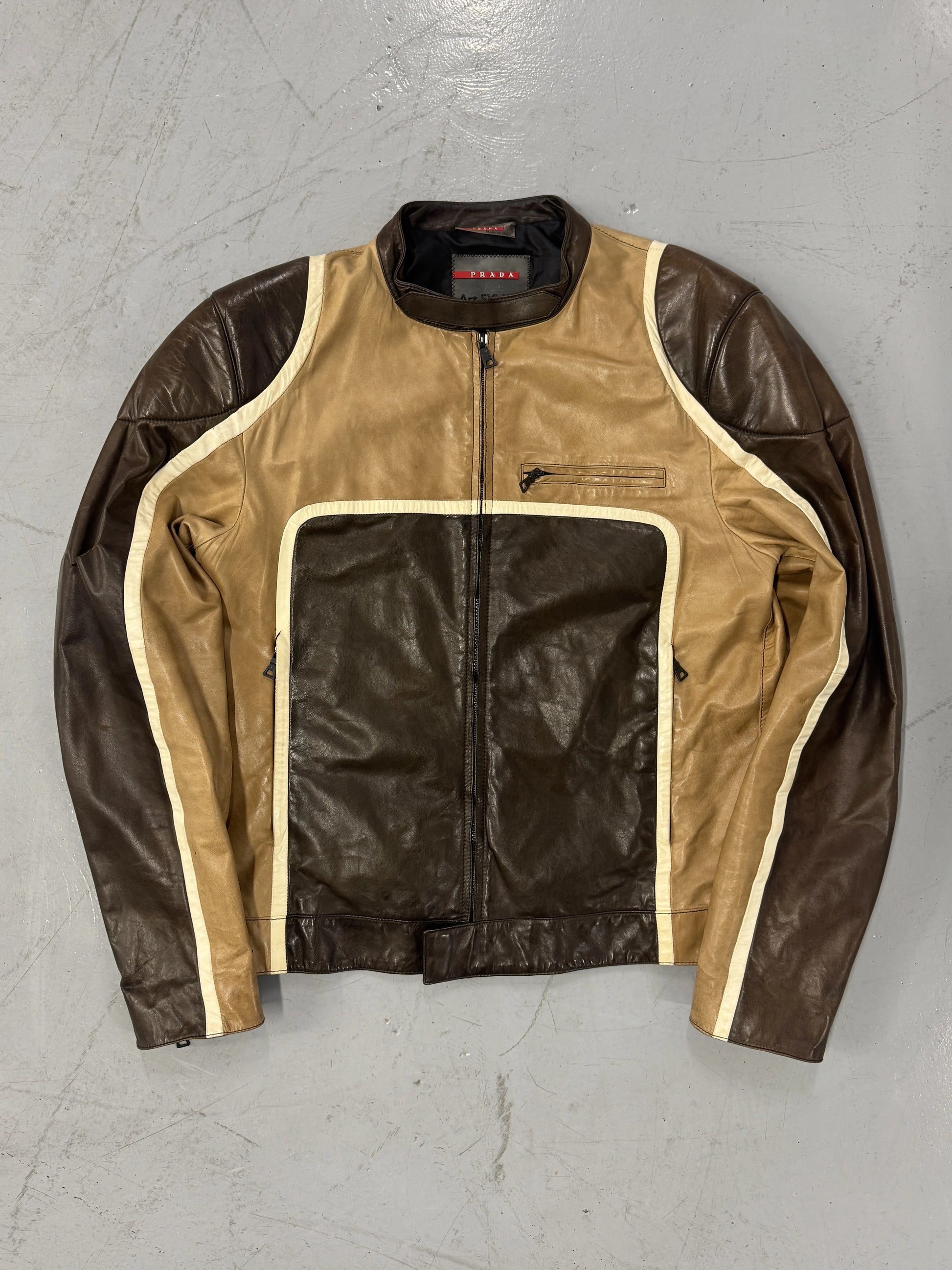 AW2007 Prada Brown Racer Biker Leather Jacket [L]