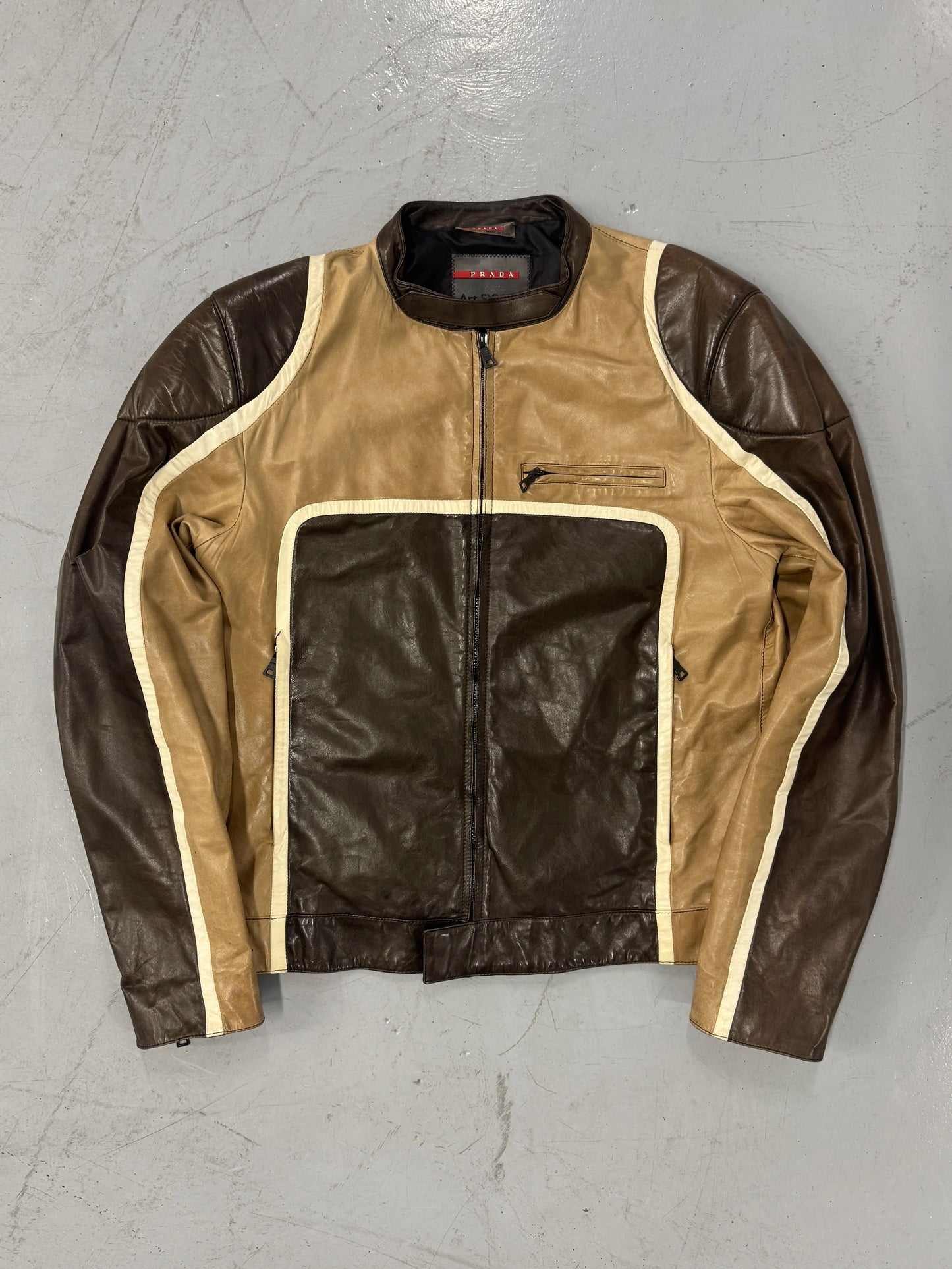 AW2007 Prada Brown Racer Biker Leather Jacket [L]
