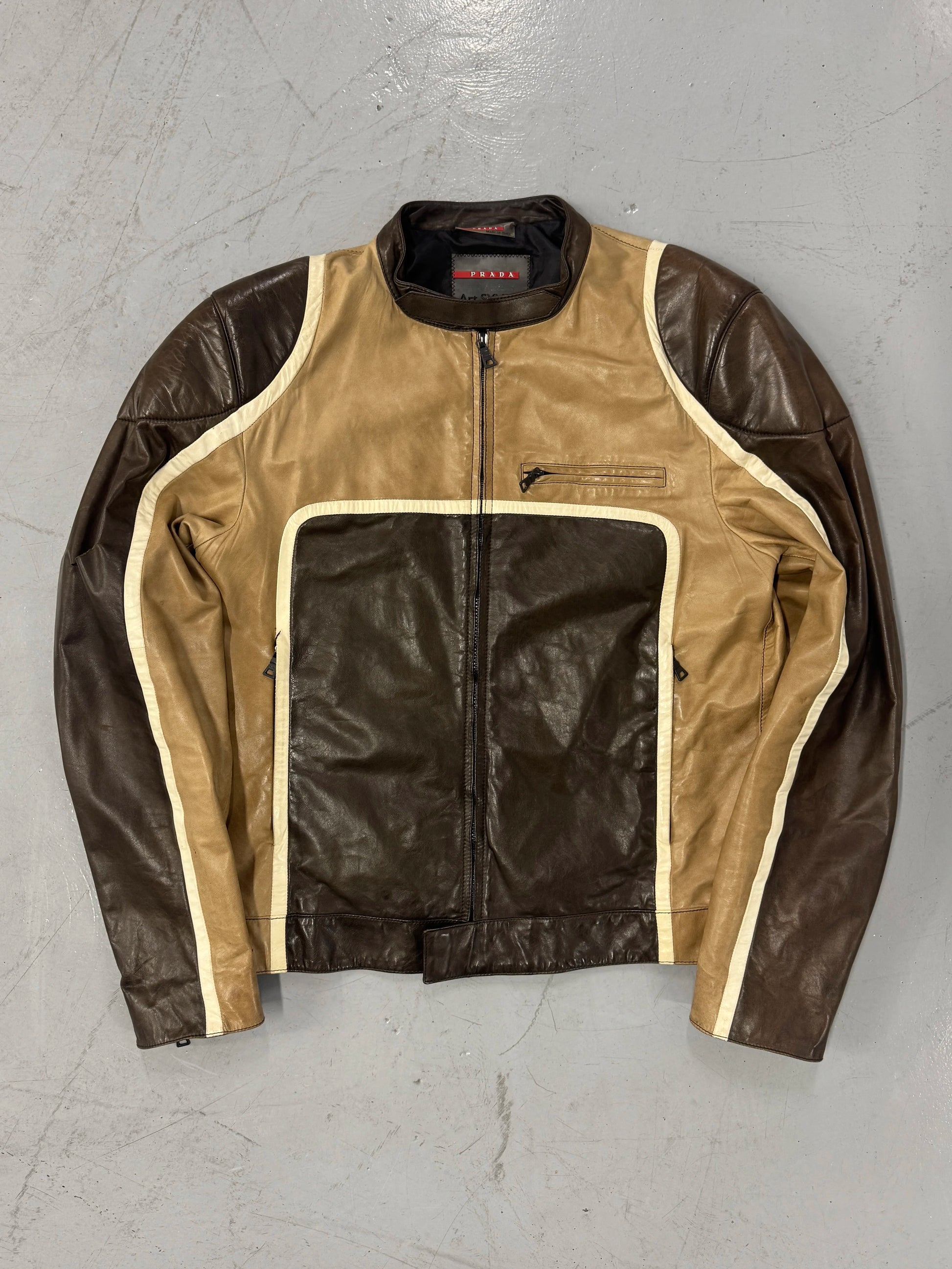 AW2007 Prada Brown Racer Biker Leather Jacket [L]