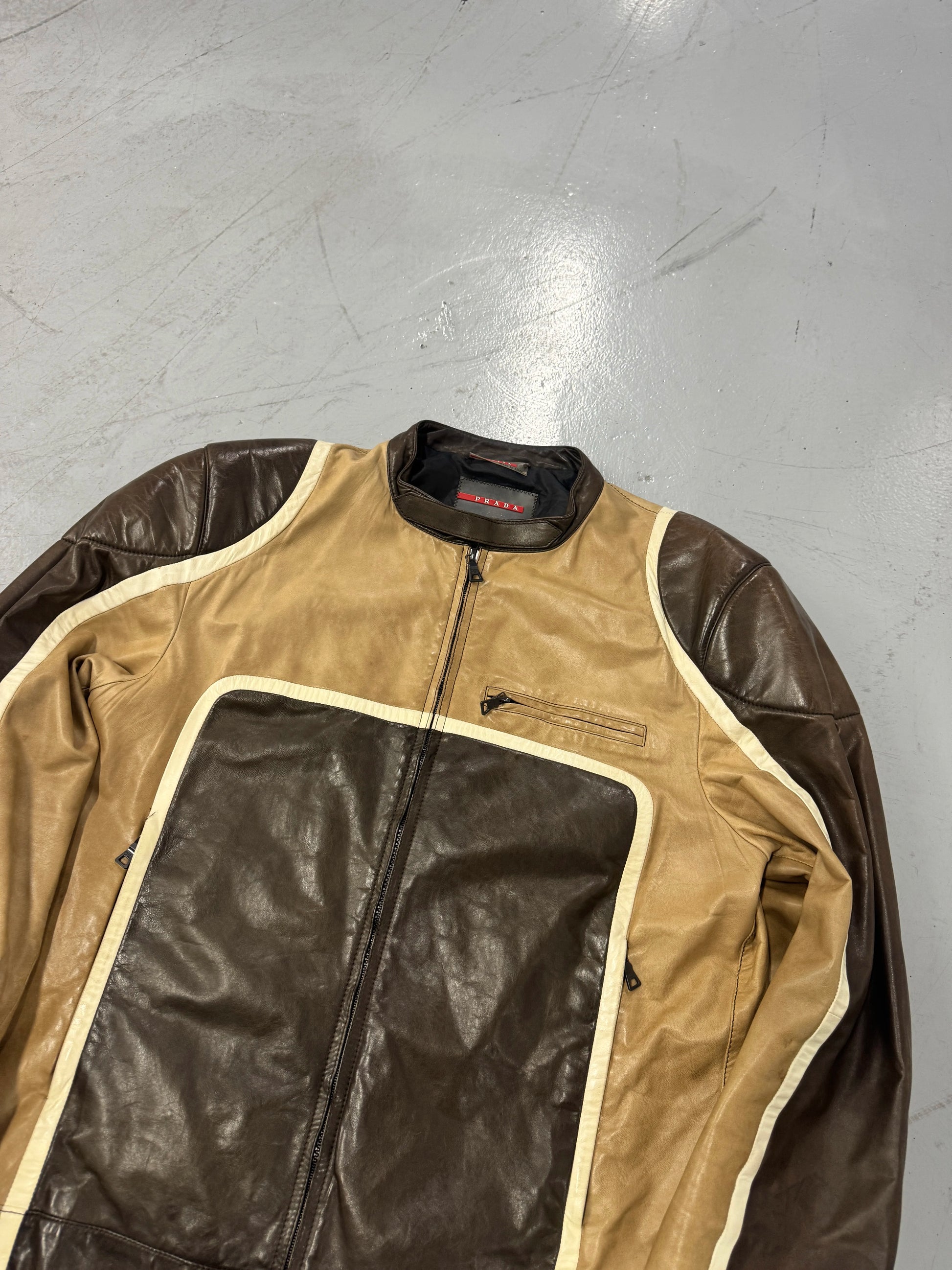 AW2007 Prada Brown Racer Biker Leather Jacket [L]