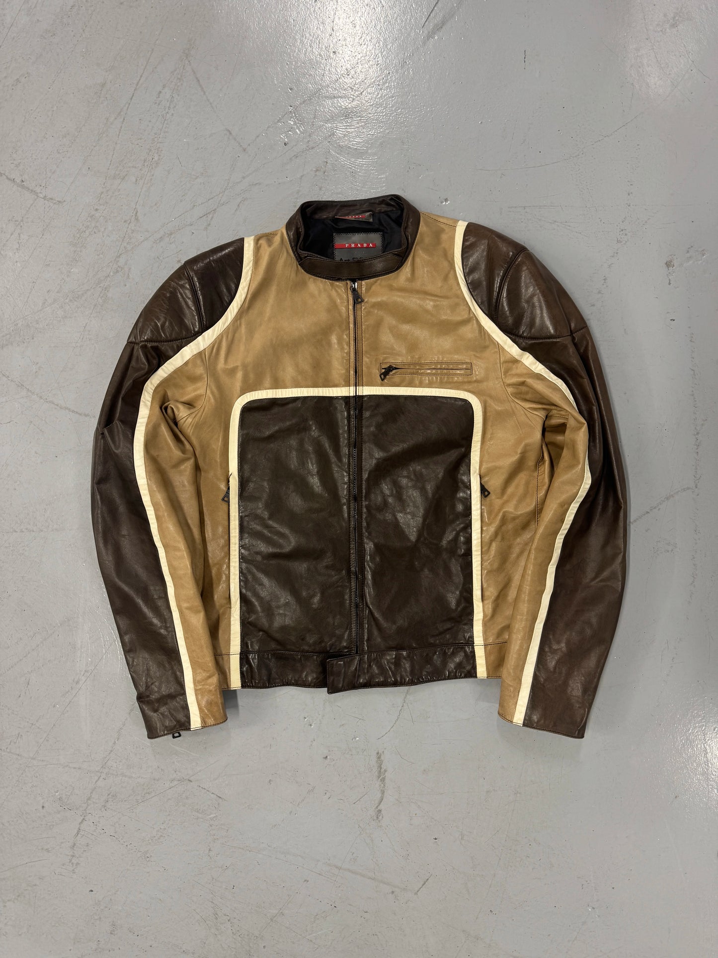 AW2007 Prada Brown Racer Biker Leather Jacket [L]