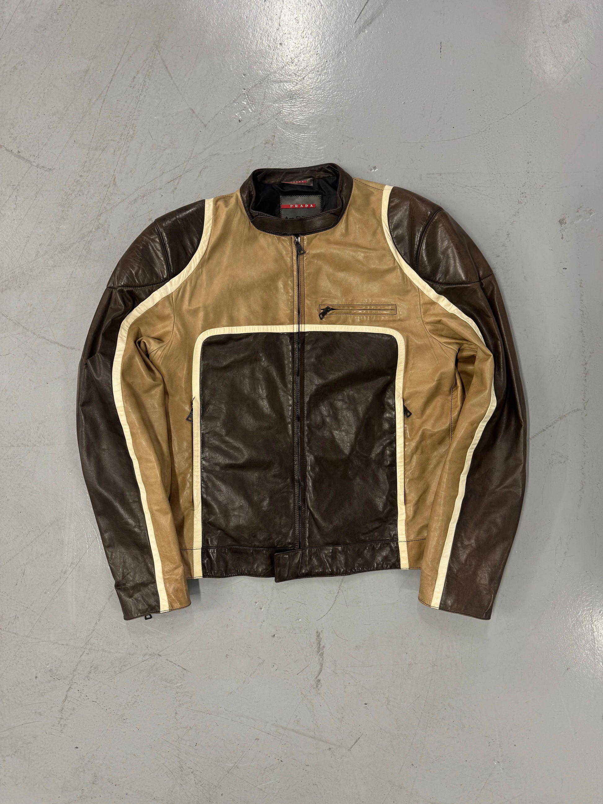AW2007 Prada Brown Racer Biker Leather Jacket [L]