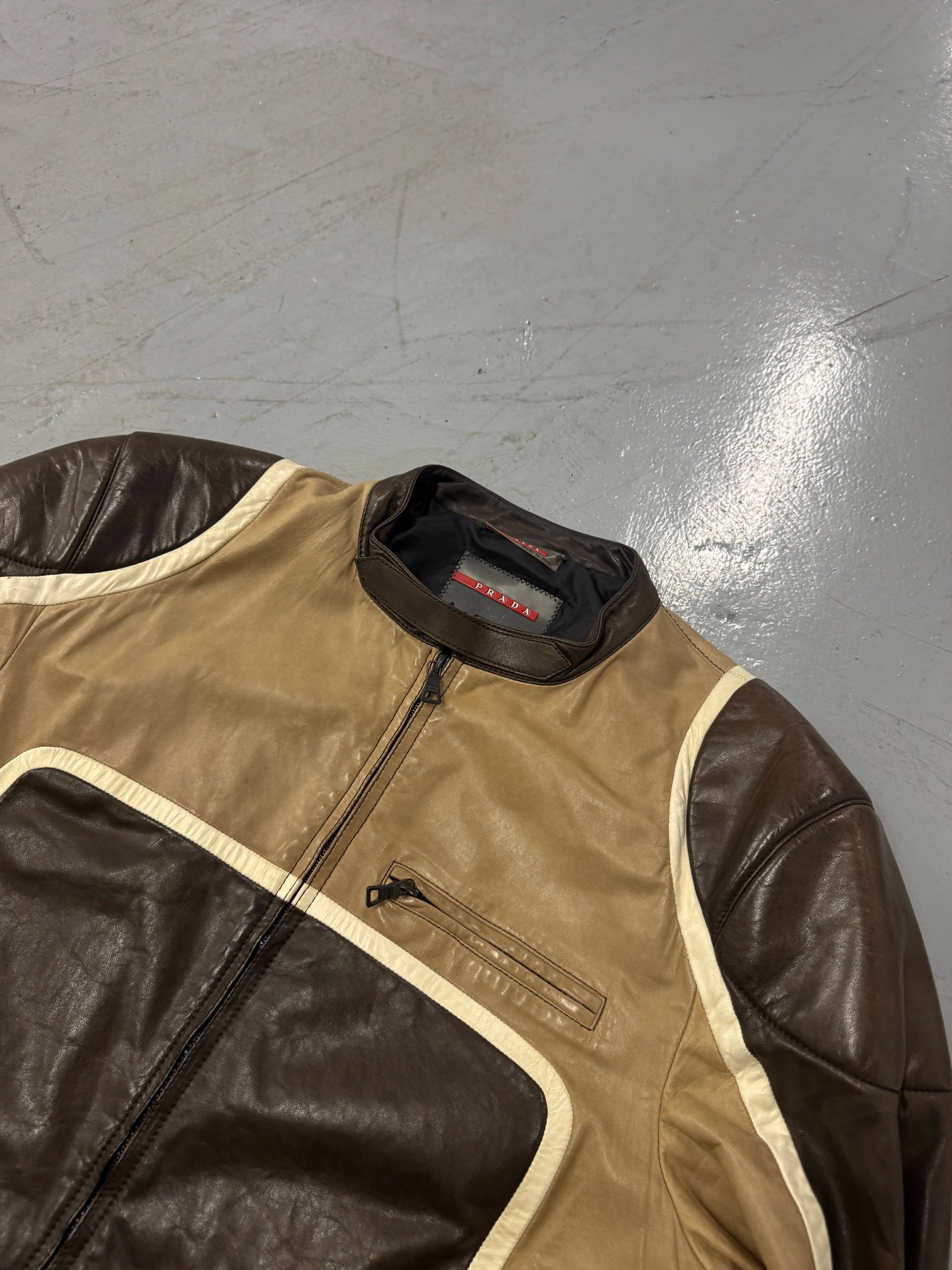 AW2007 Prada Brown Racer Biker Leather Jacket [L]
