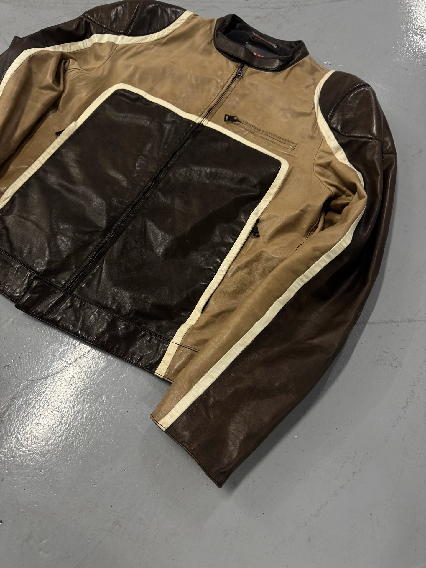 AW2007 Prada Brown Racer Biker Leather Jacket [L]