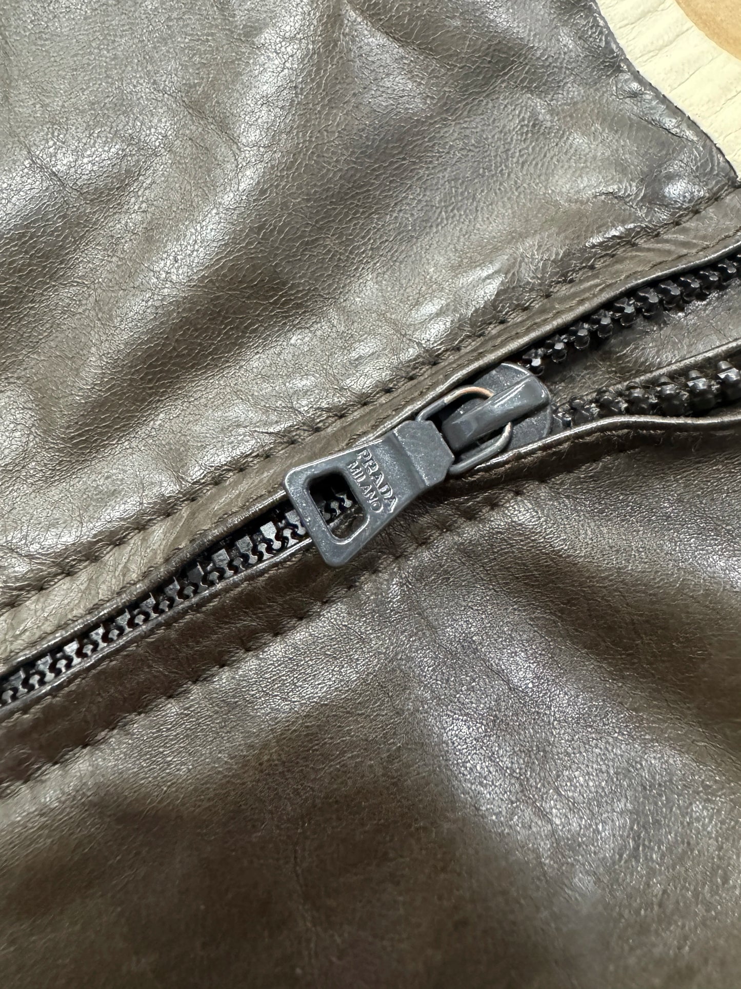 AW2007 Prada Brown Racer Biker Leather Jacket [L]