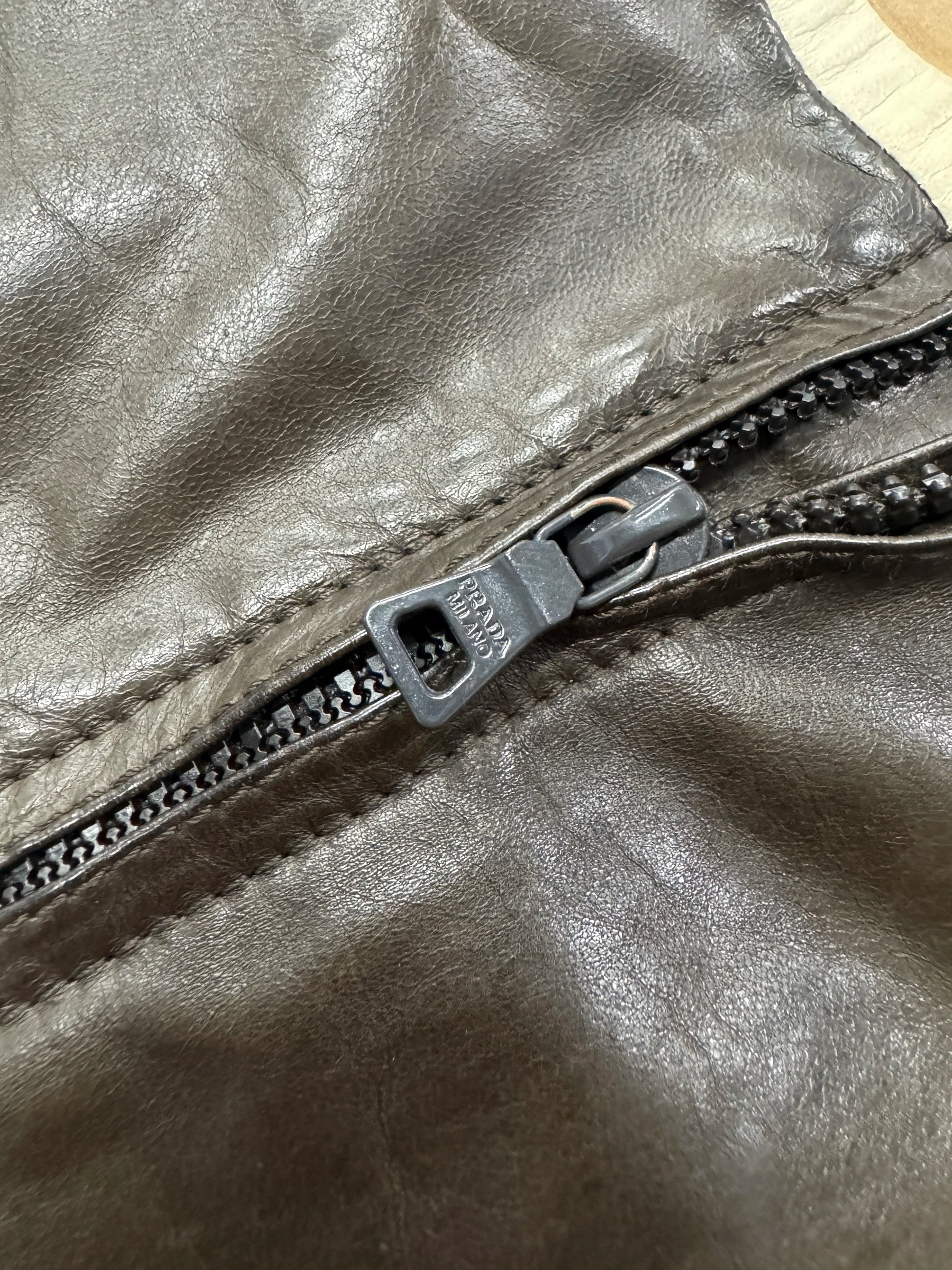 AW2007 Prada Brown Racer Biker Leather Jacket [L]