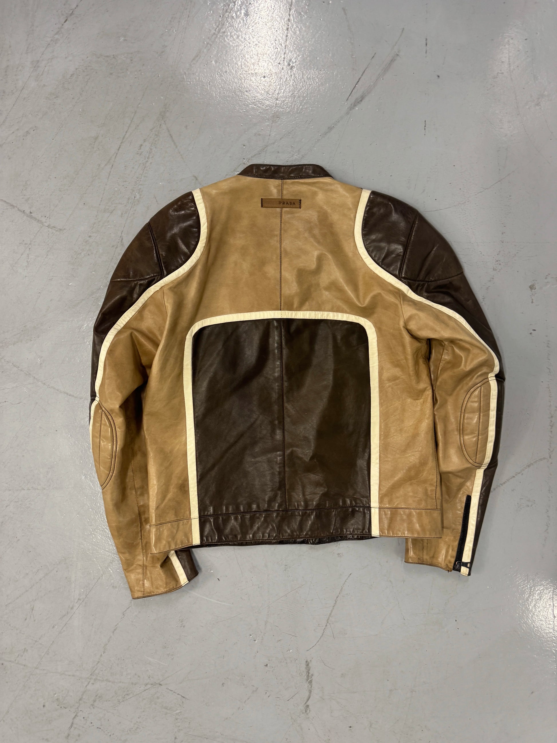AW2007 Prada Brown Racer Biker Leather Jacket [L]