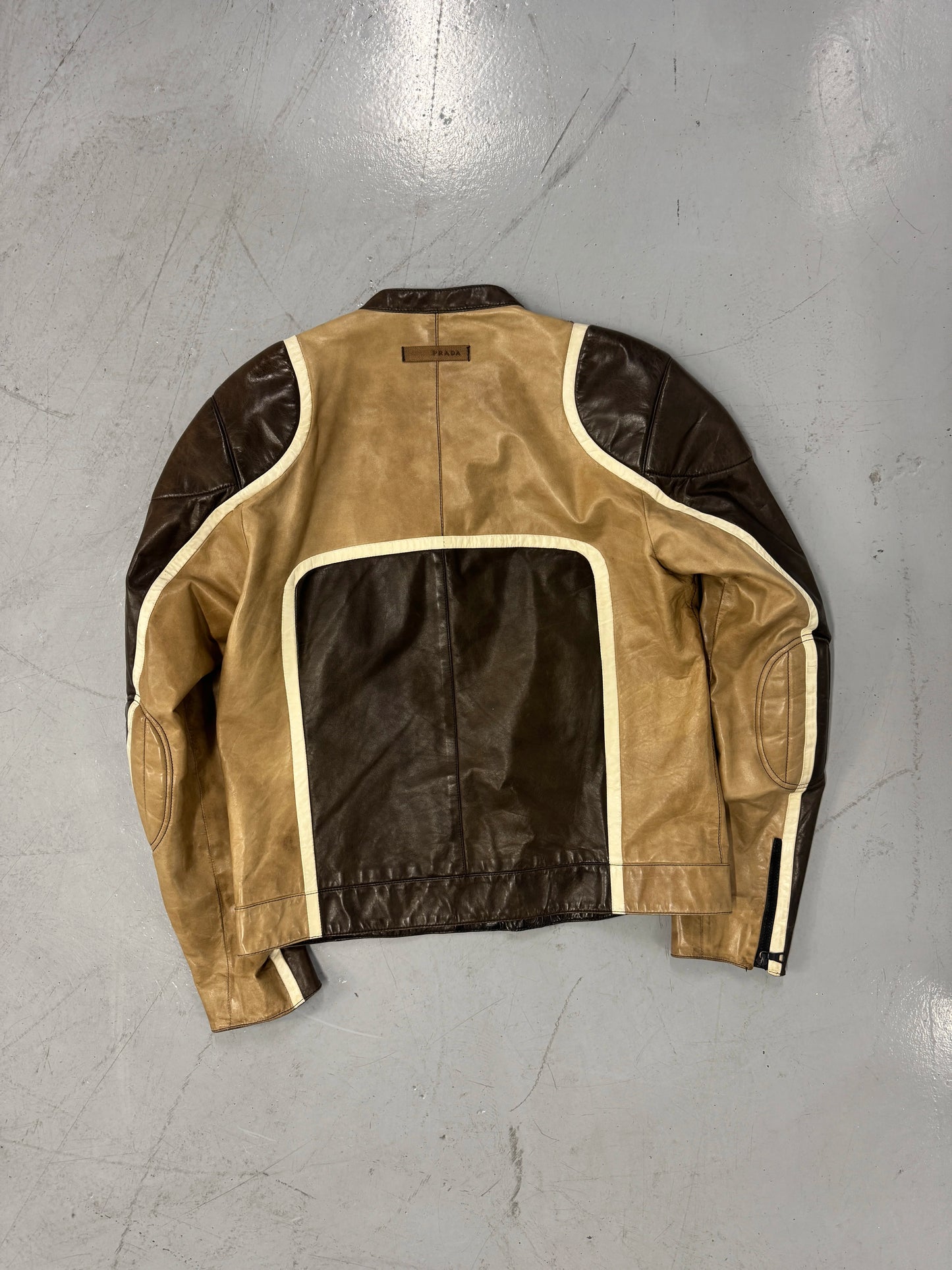 AW2007 Prada Brown Racer Biker Leather Jacket [L]