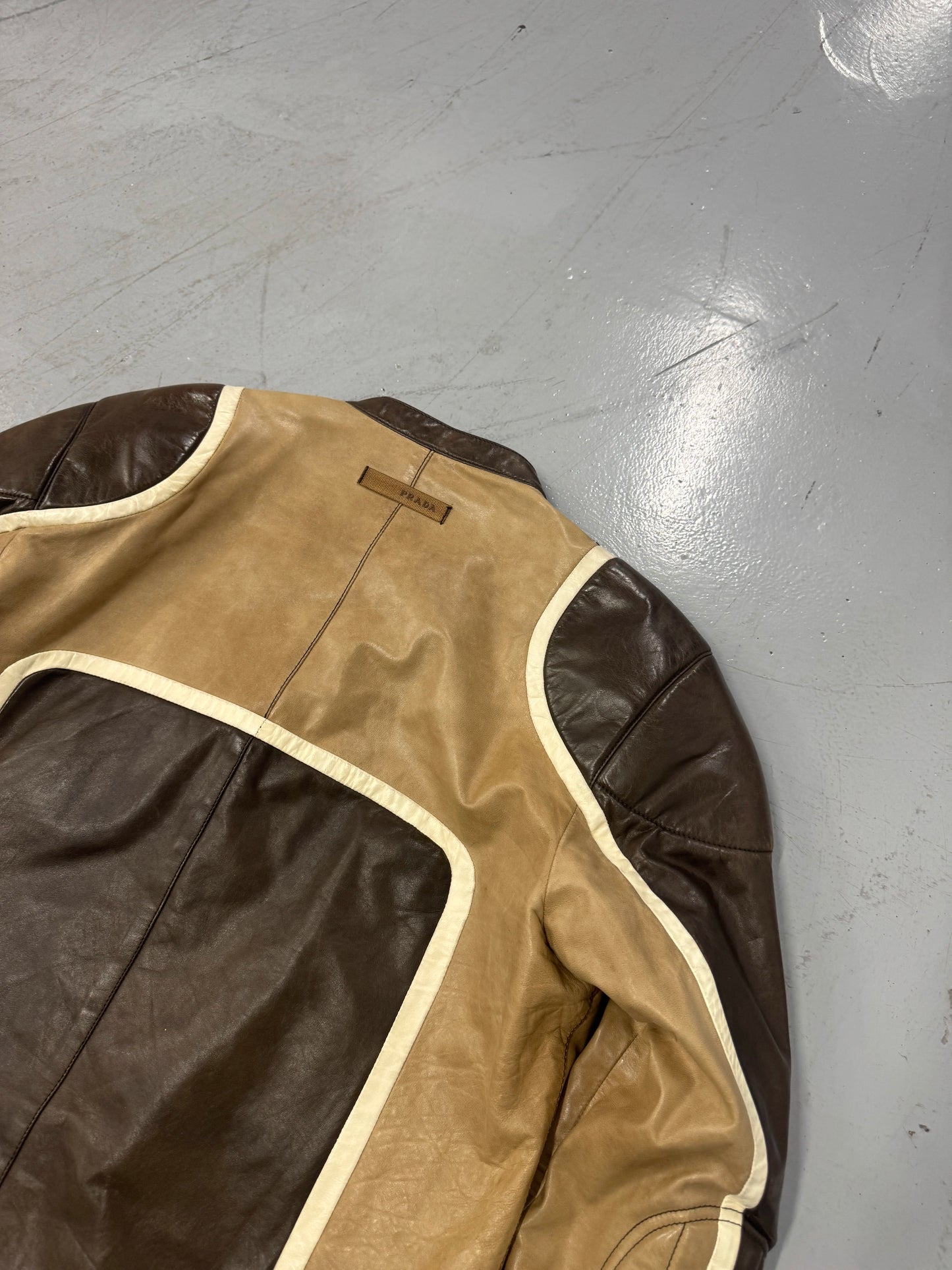 AW2007 Prada Brown Racer Biker Leather Jacket [L]