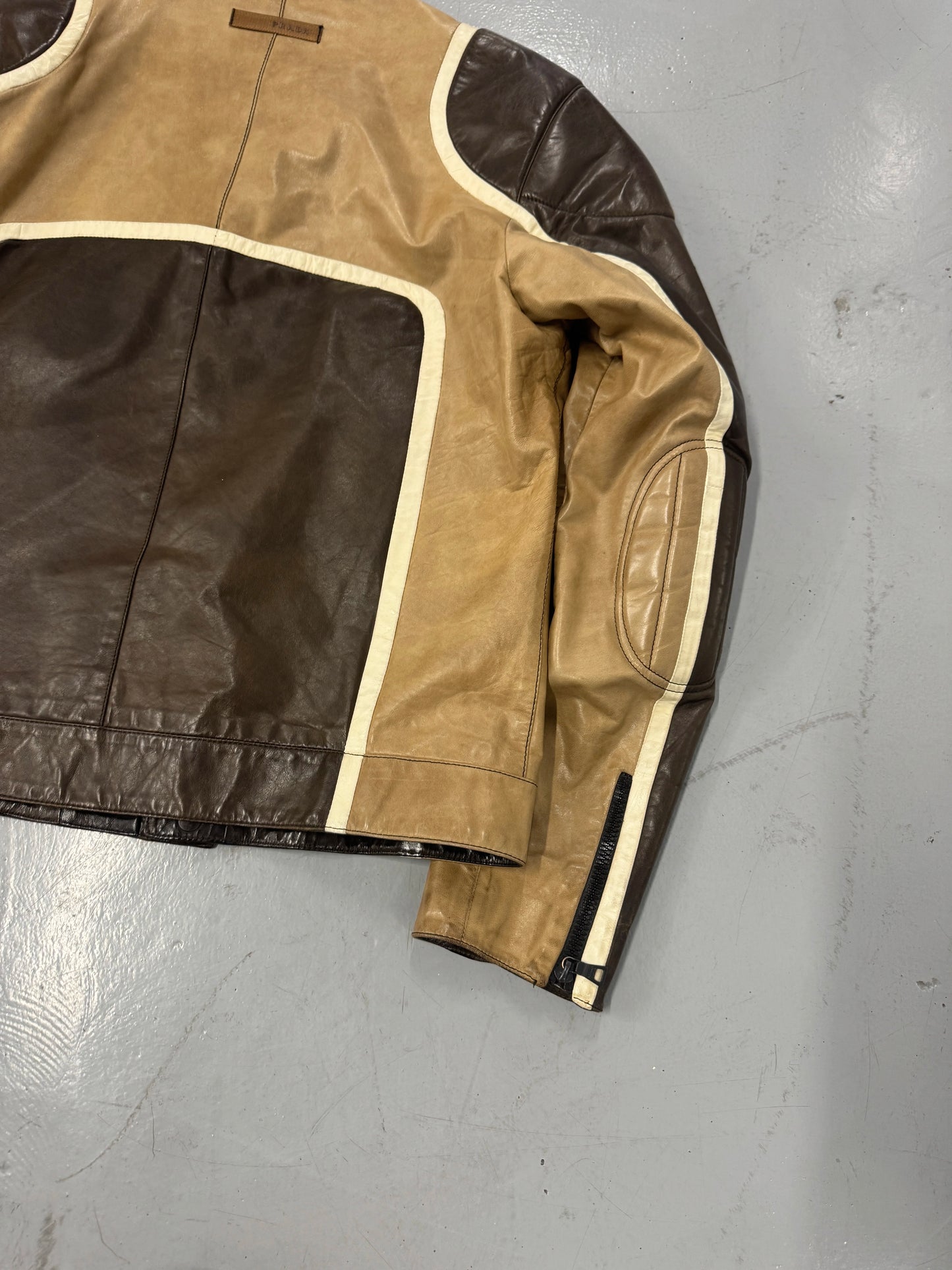 AW2007 Prada Brown Racer Biker Leather Jacket [L]