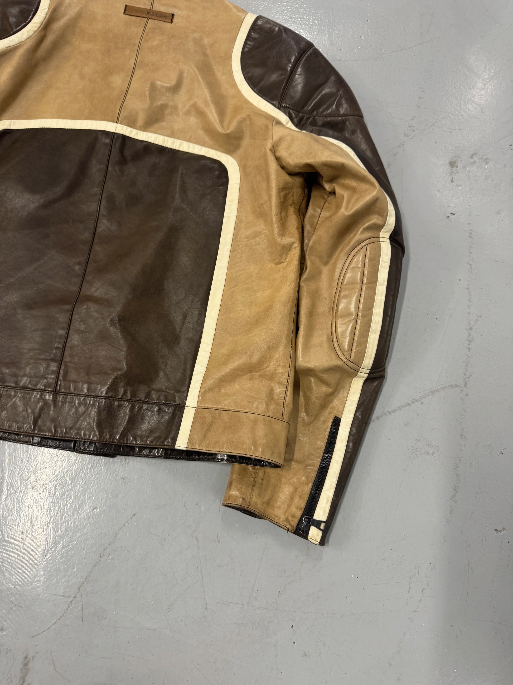 AW2007 Prada Brown Racer Biker Leather Jacket [L]
