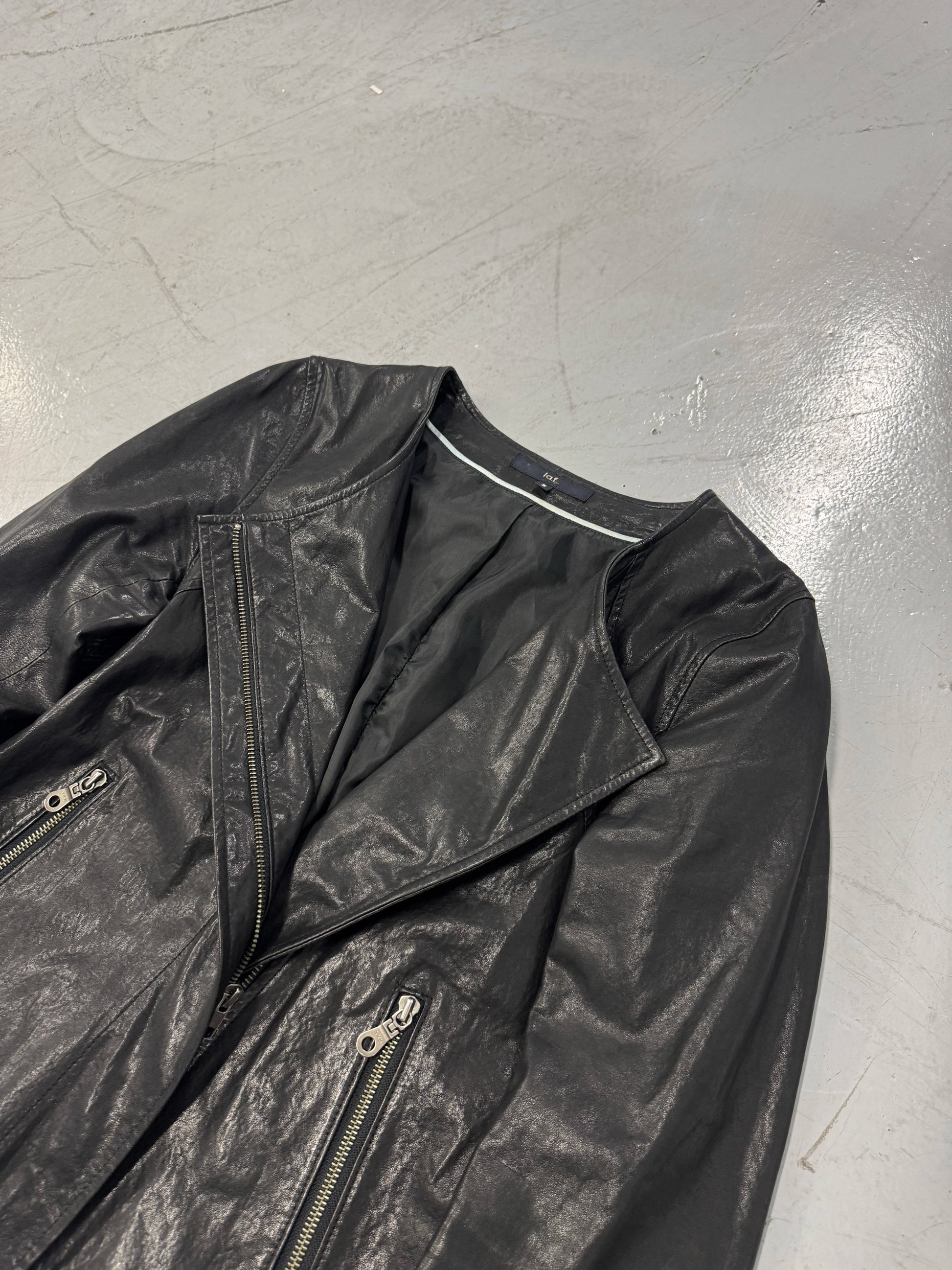 I.A.F. Sheepskin Leather Asymmetrical Zip Moto Jacket [3]