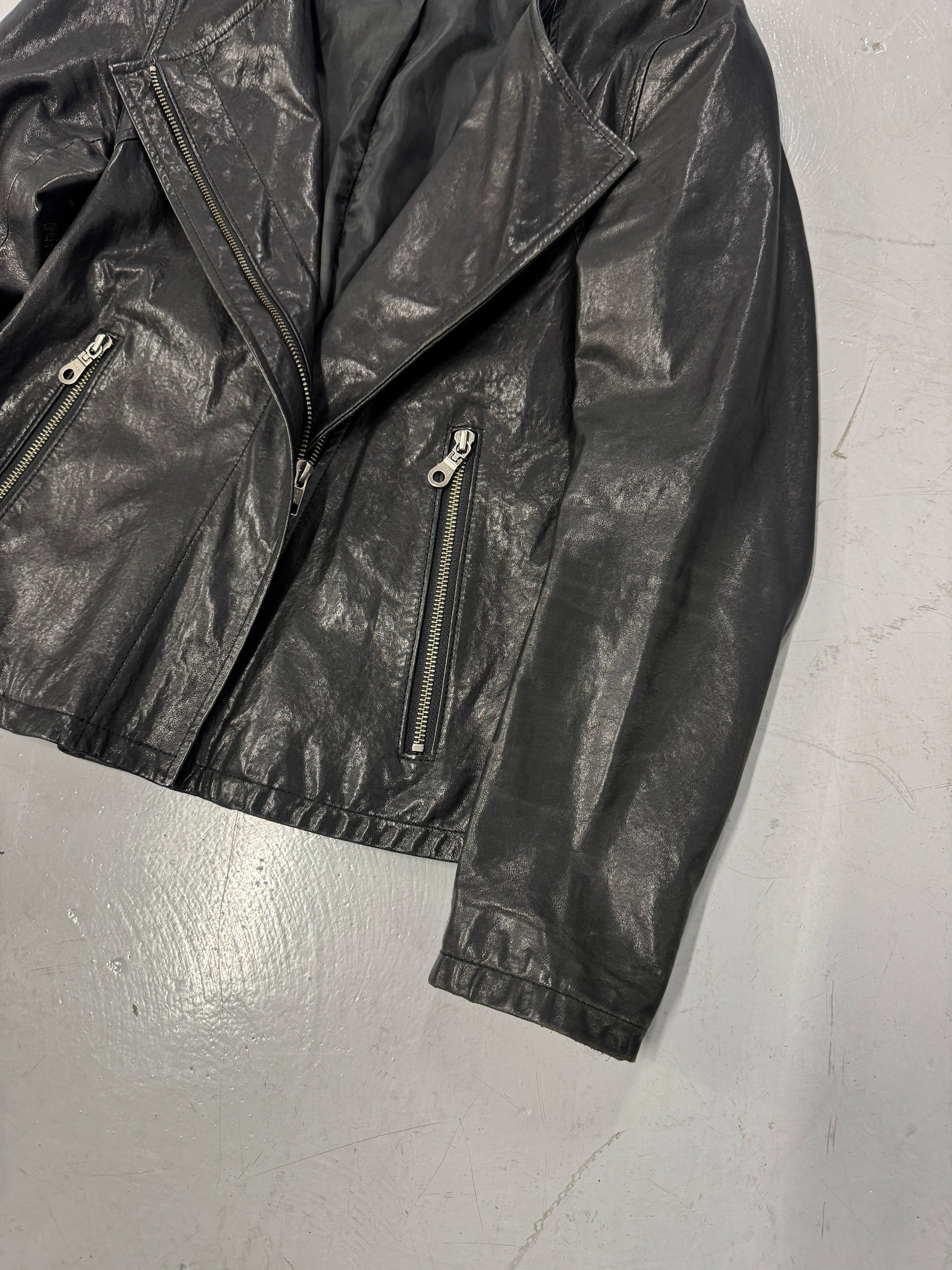 I.A.F. Sheepskin Leather Asymmetrical Zip Moto Jacket [3]