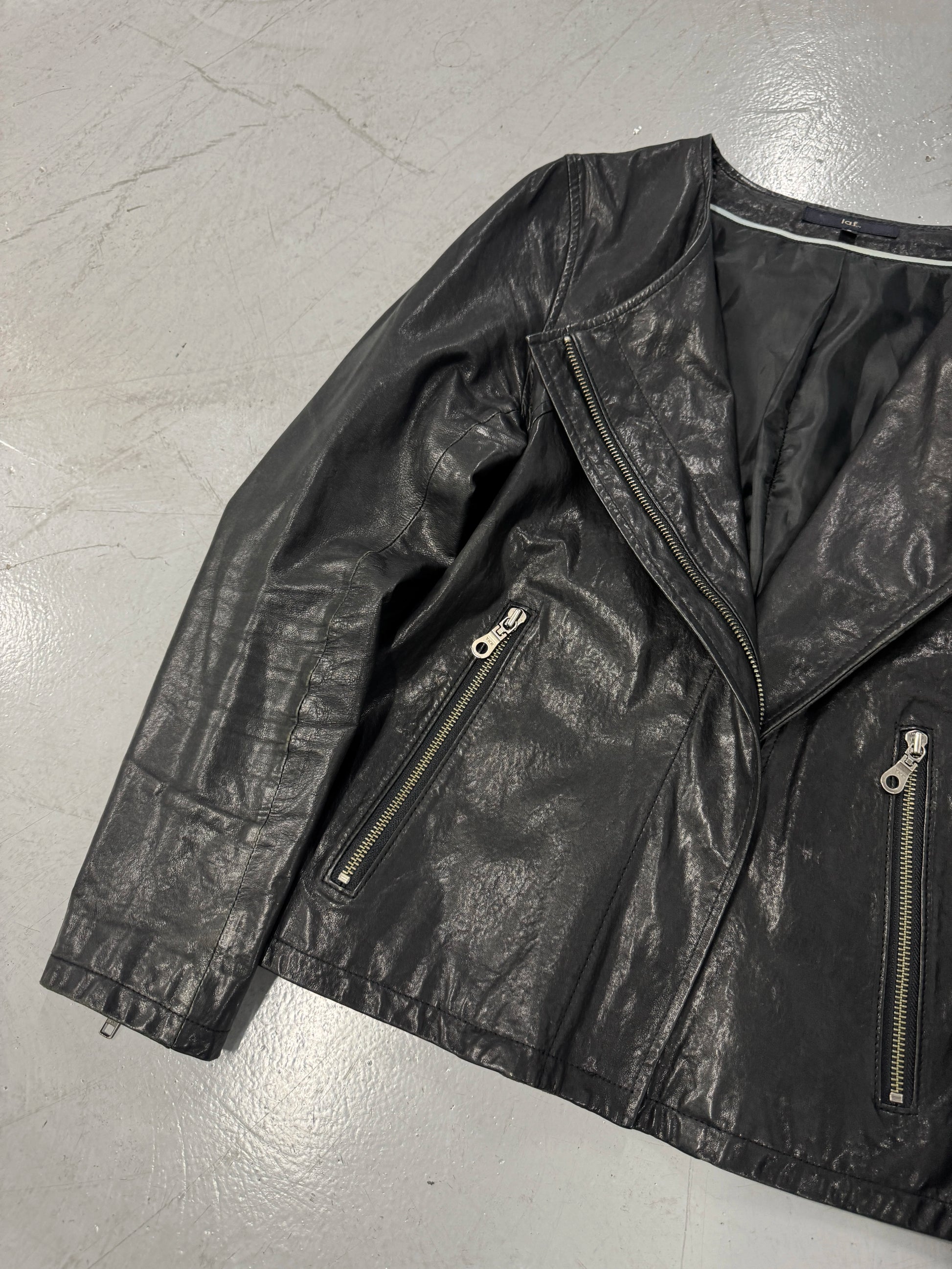 I.A.F. Sheepskin Leather Asymmetrical Zip Moto Jacket [3]