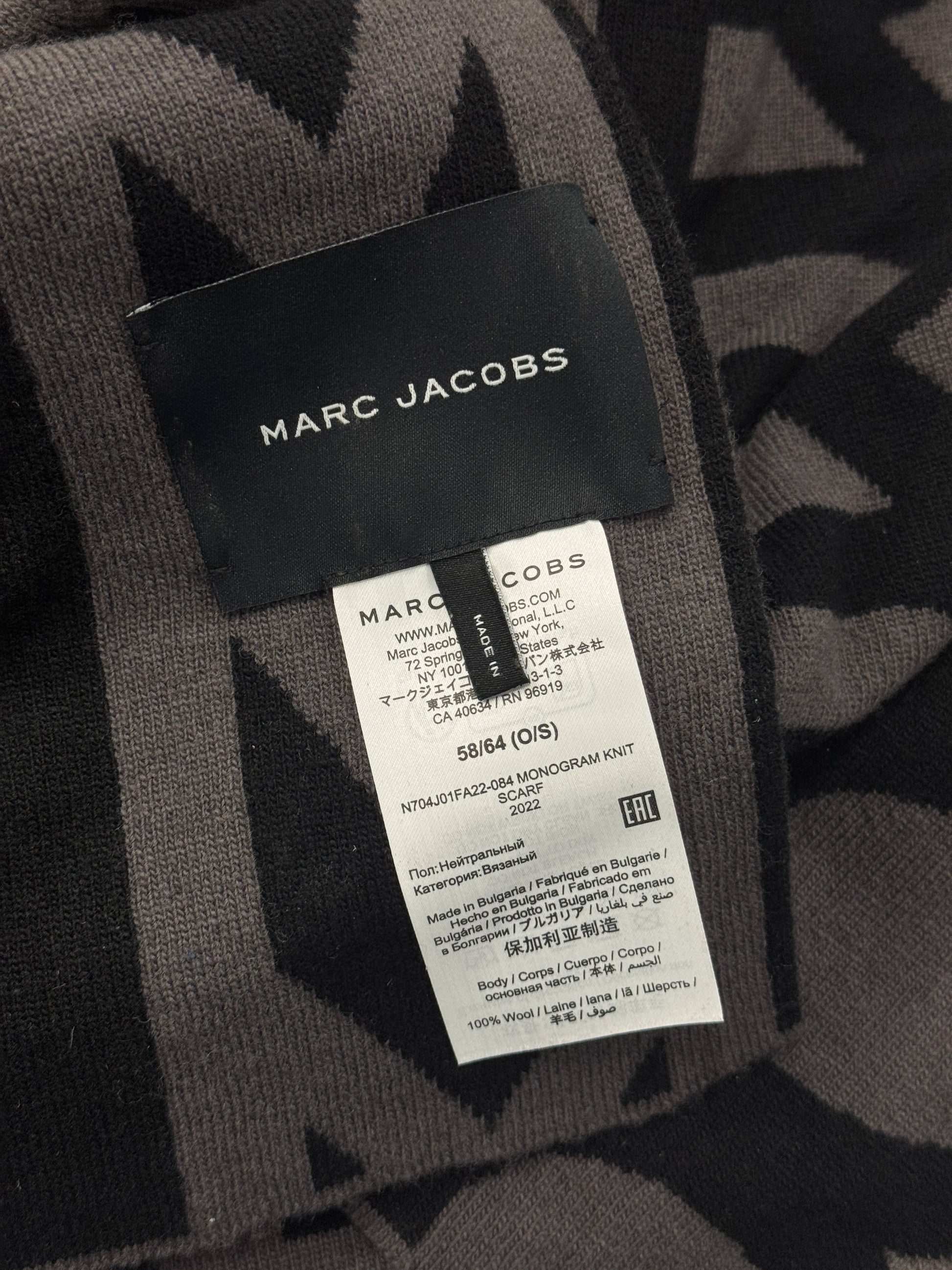 Marc Jacobs Black/Taupe Monogram Knit Scarf [OS]
