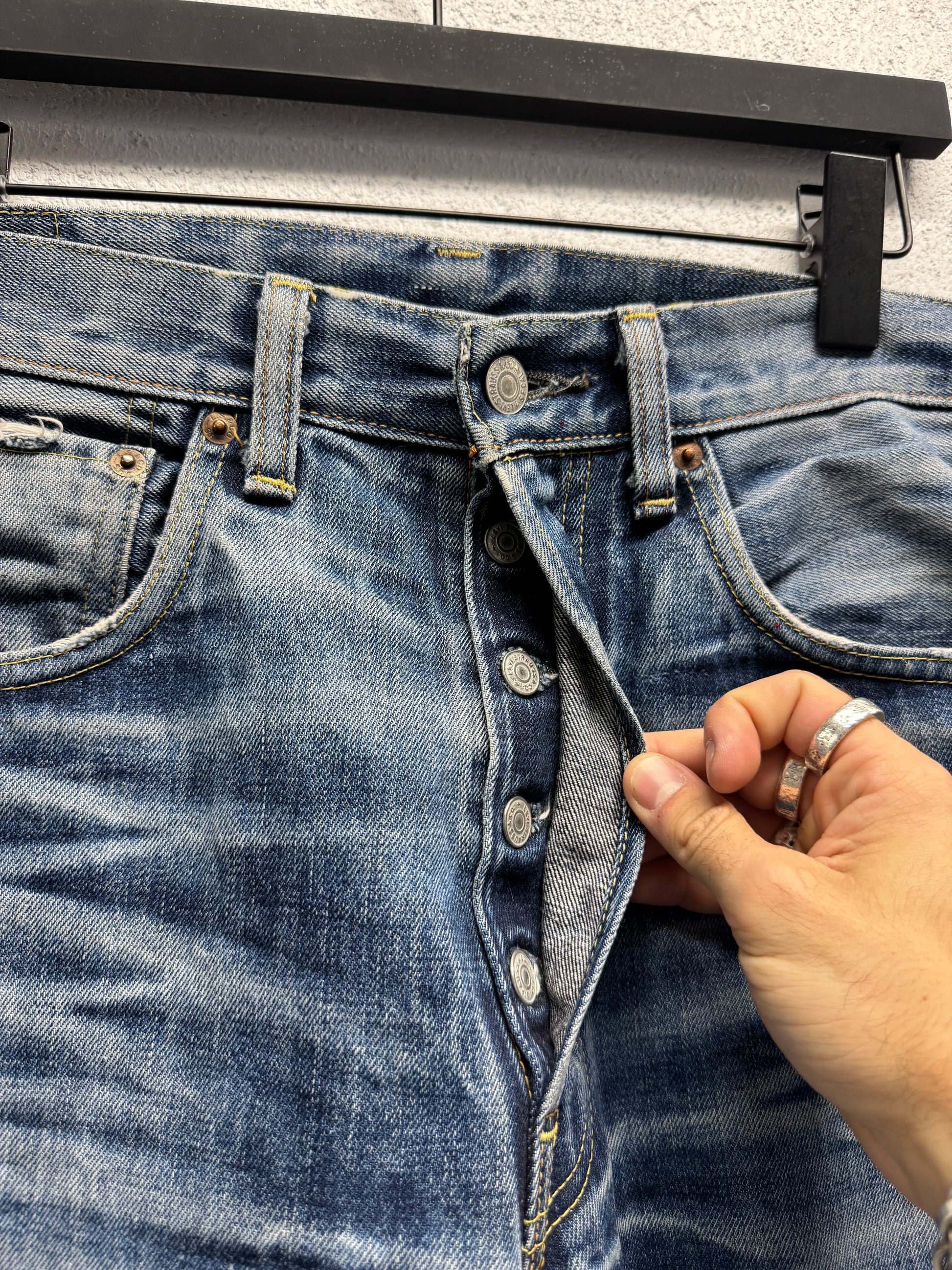 Vintage Levi’s 66501 Big E Red Line Japanese Selvedge Faded Jeans [34]