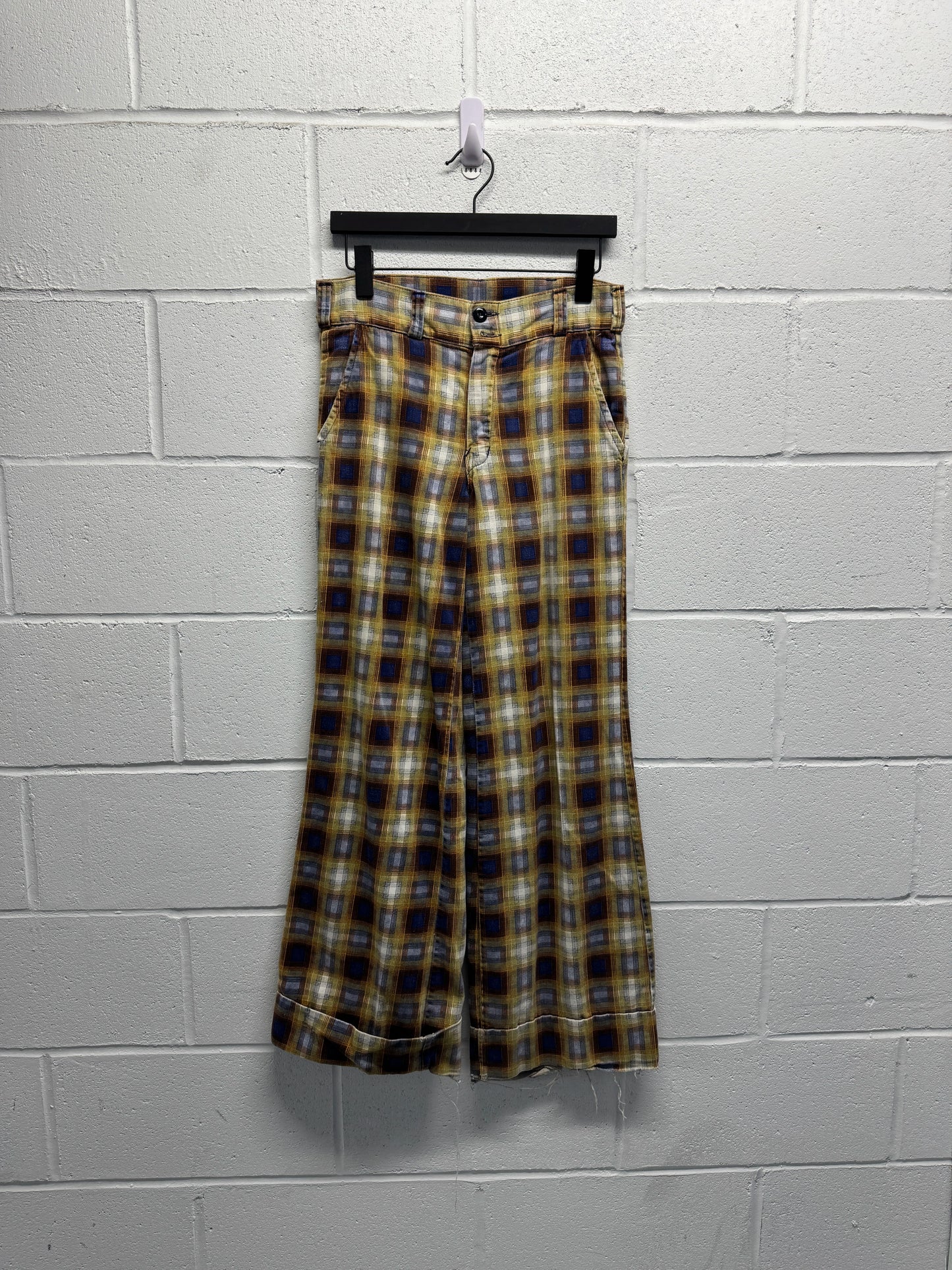 1970s Plaid Flared Talon Zippers Trousers [30]
