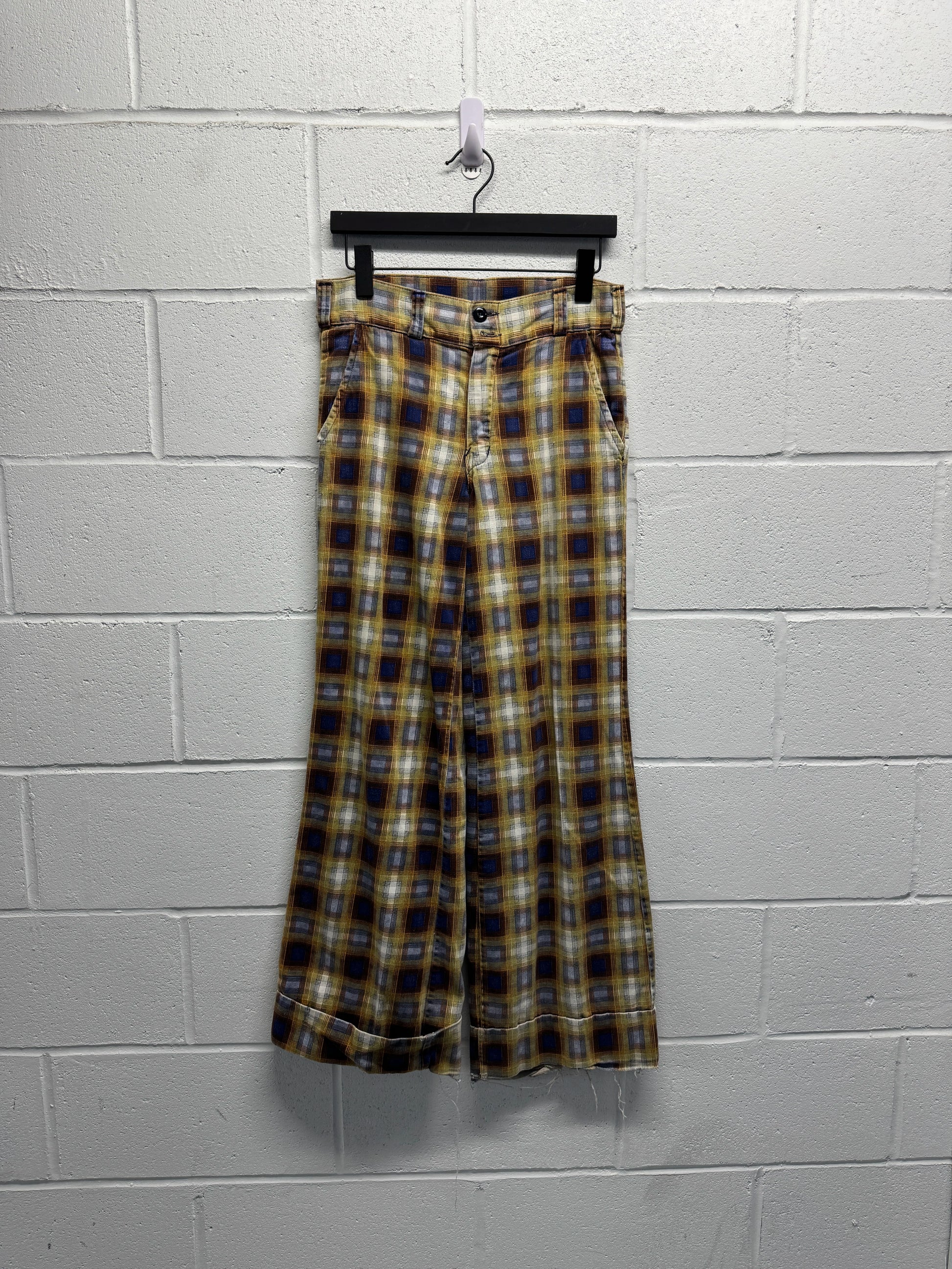 1970s Plaid Flared Talon Zippers Trousers [30]