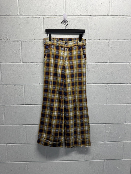 1970s Plaid Flared Talon Zippers Trousers [30]