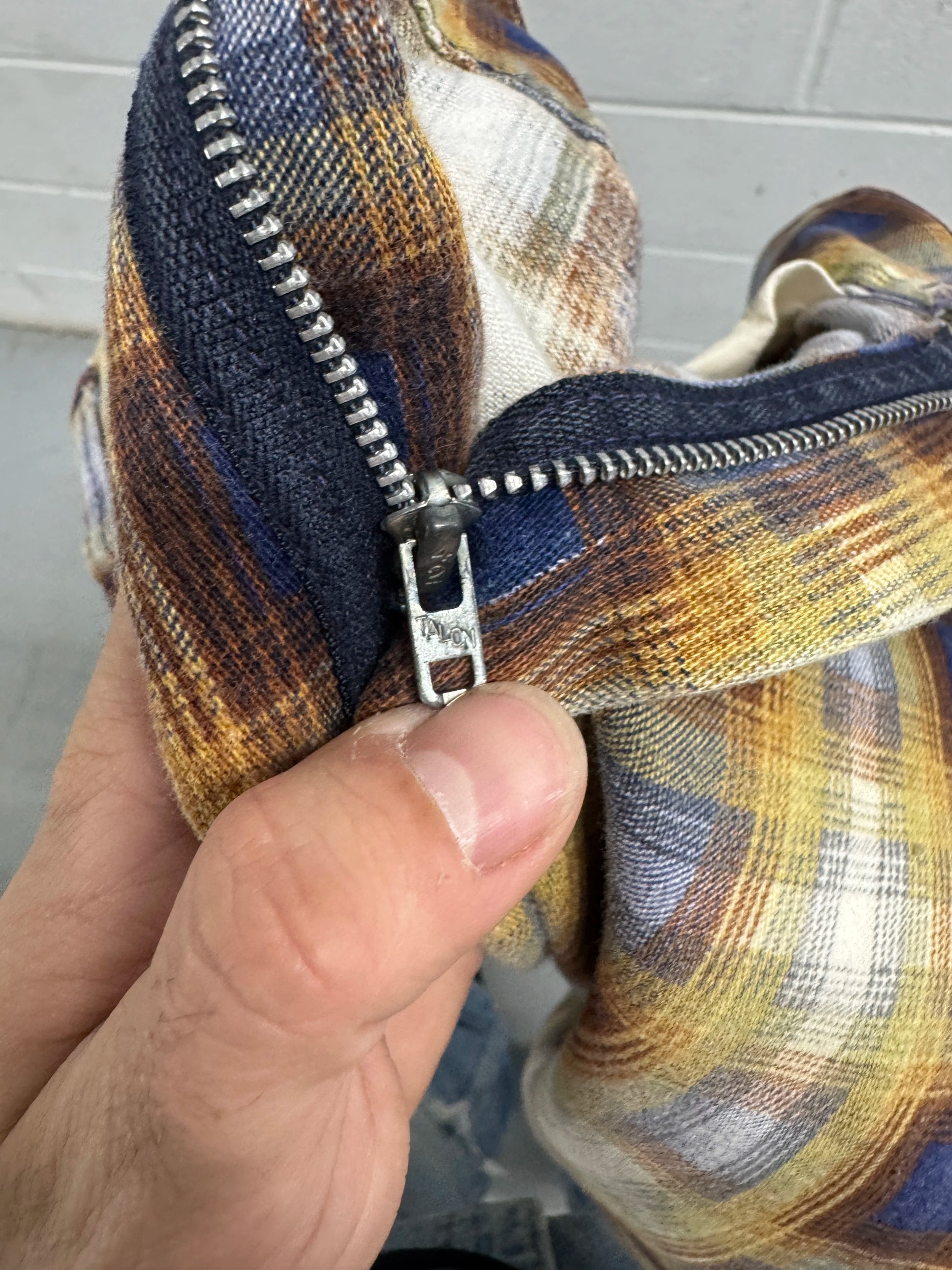 1970s Plaid Flared Talon Zippers Trousers [30]