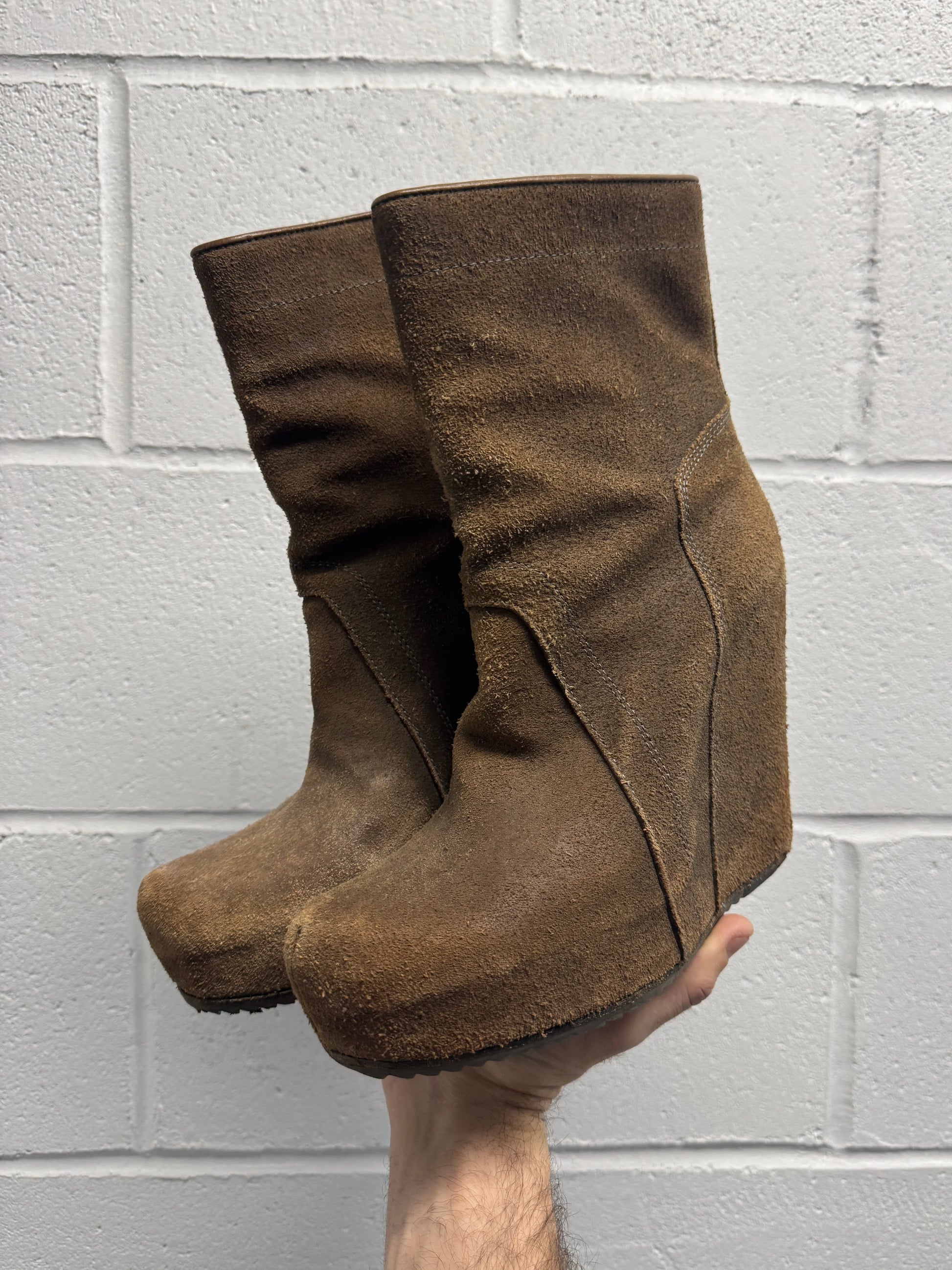 Rick Owens Brown Suede Wedge Heels IT38.5 | 8.5