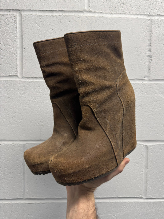 Rick Owens Brown Suede Wedge Heels IT38.5 | 8.5