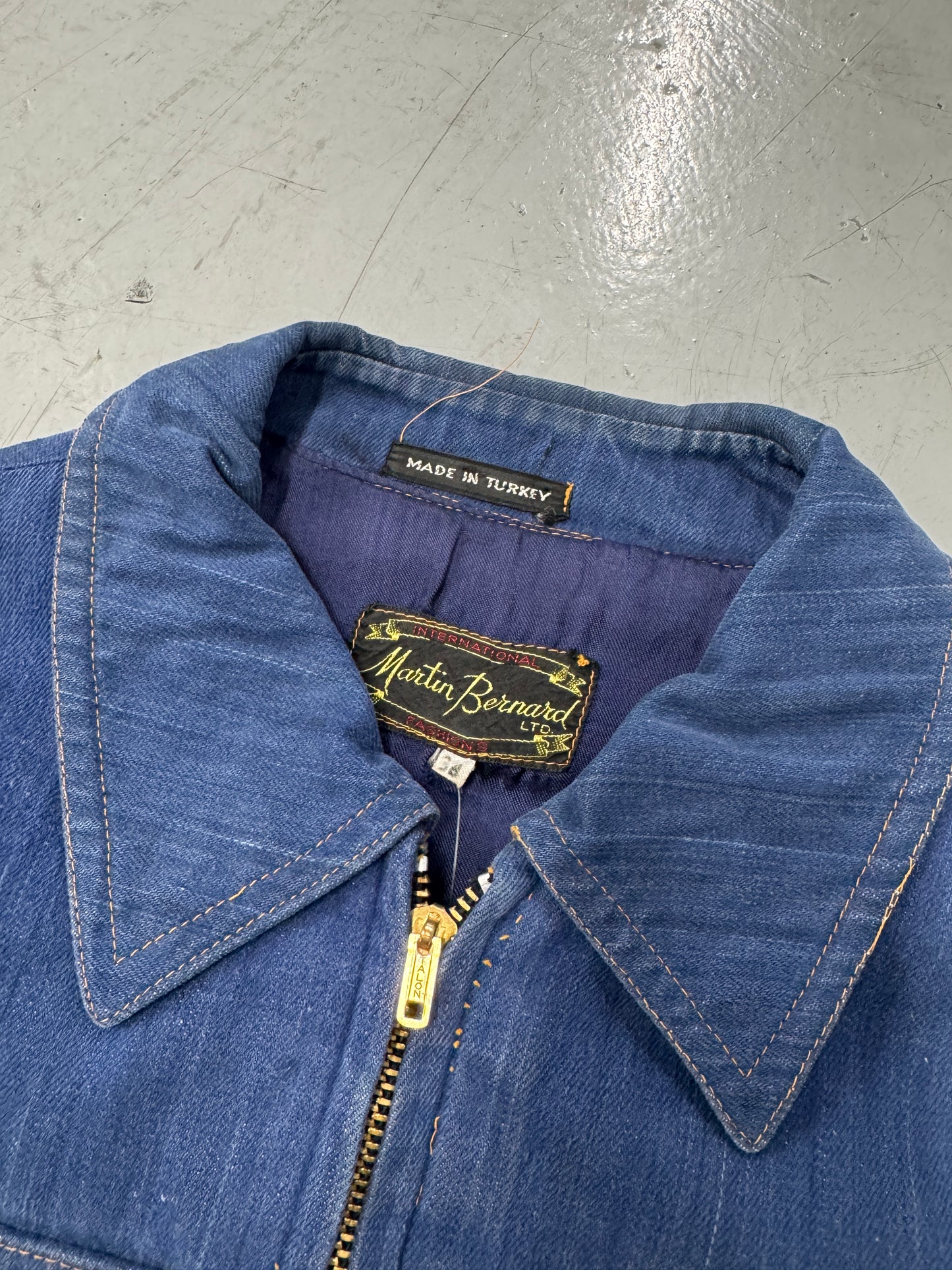 1970s Distressed Martine Bernard Denim Jacket Talon Zipper [S/M]