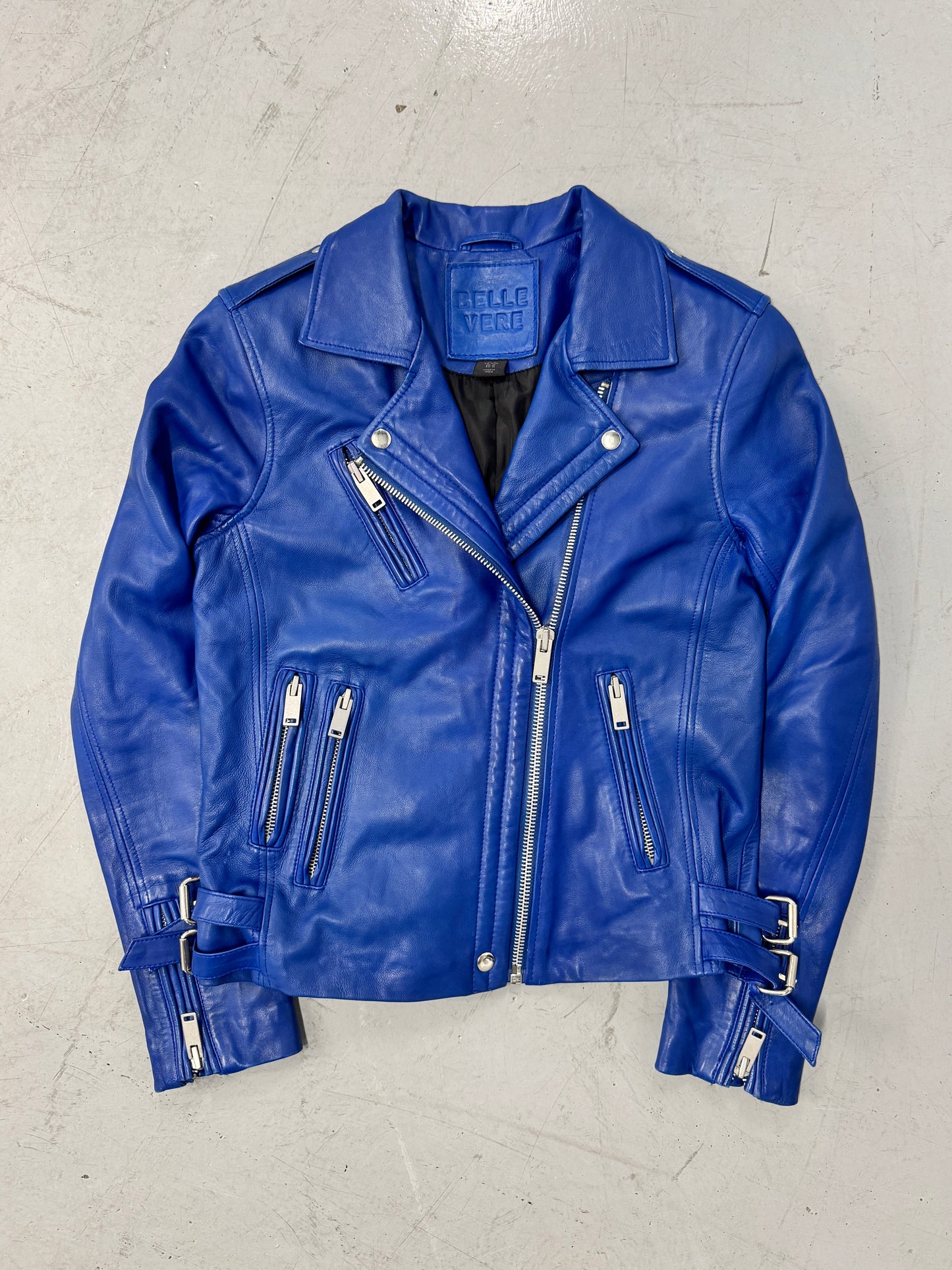 2000s Blue Leather Moto Jacket [M]