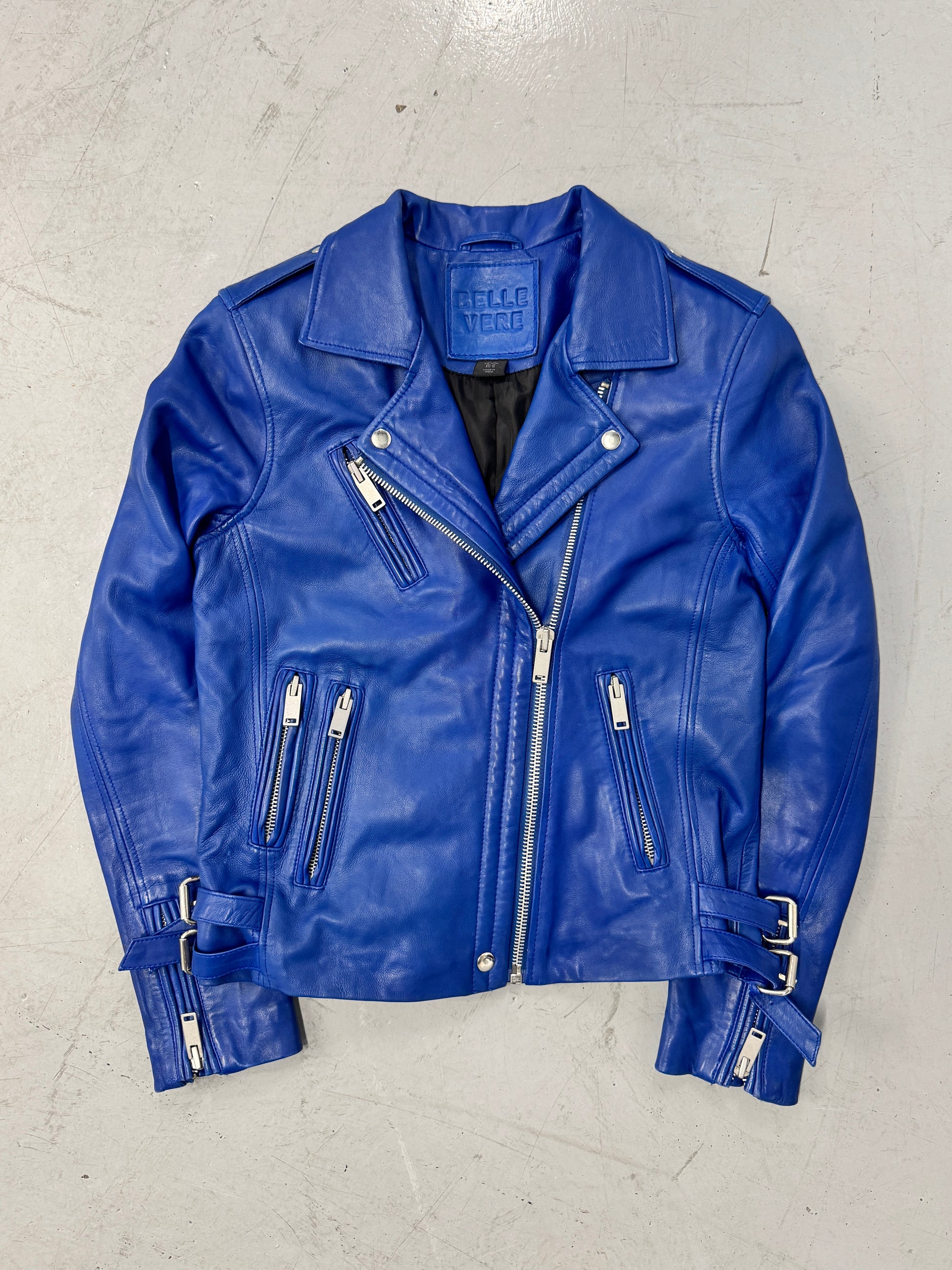 2000s Blue Leather Moto Jacket [M]