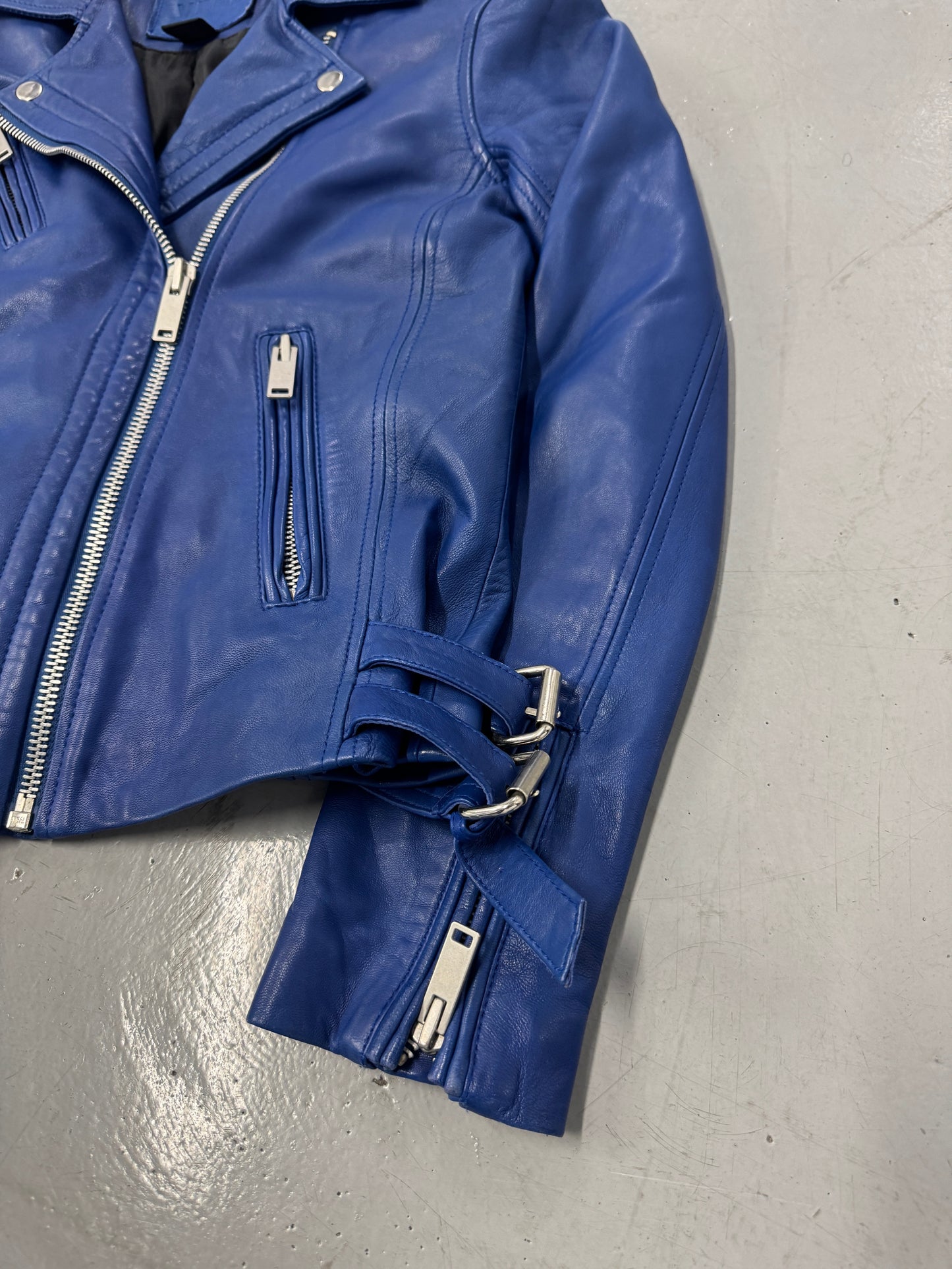2000s Blue Leather Moto Jacket [M]