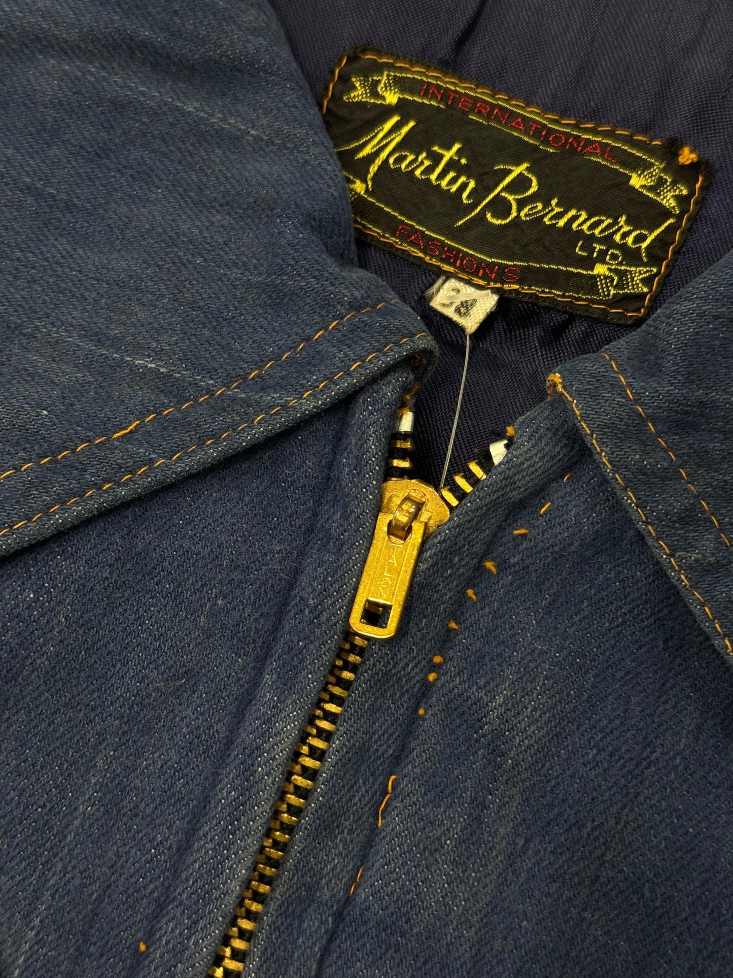 1970s Distressed Martine Bernard Denim Jacket Talon Zipper [S/M]