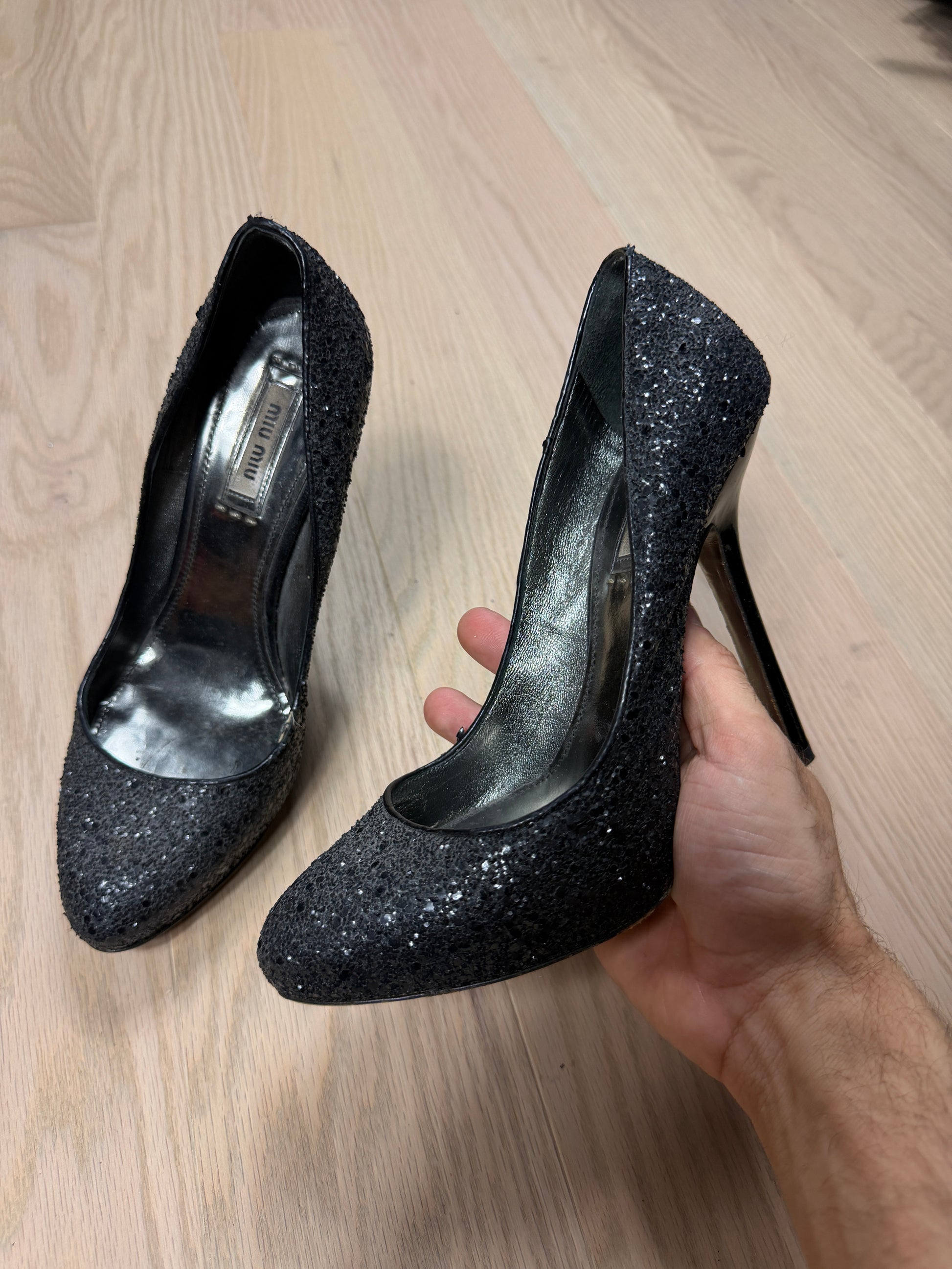 00s miu miu glitter heels